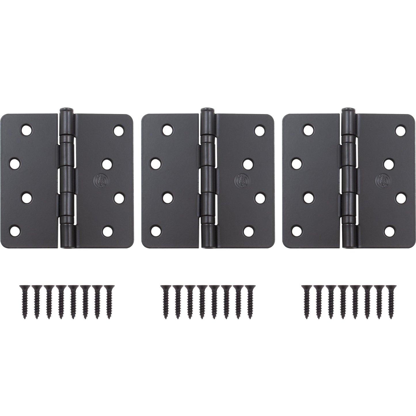 Stone Harbor Hardware 4" Ball-Bearing Door Hinges, 1/4" Radius Corner, Matte Black, 3-Pack