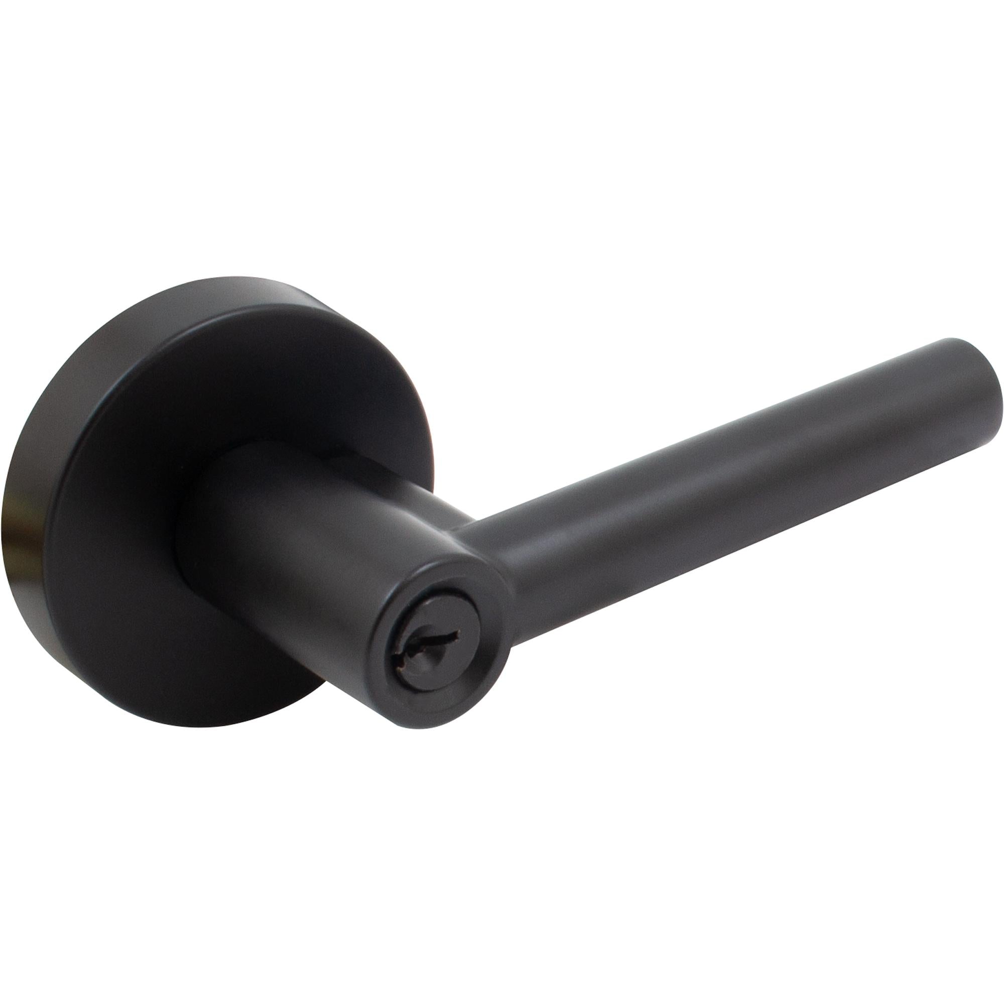 Stone Harbor Hardware Zurich Door Lever with Round Rosette, Entry Latch, SC Keyway, Matte Black