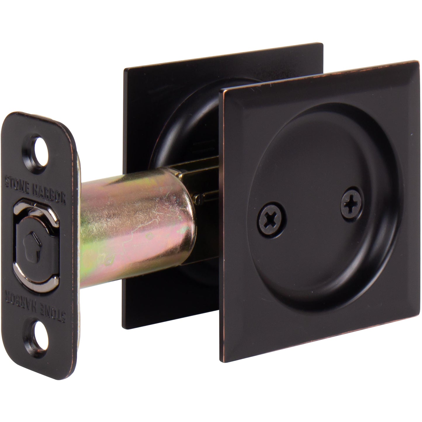 Stone Harbor Hardware Contemporary Square Pocket Door Lock, Passage Function, 2-3/4" Backset, Vintage Bronze