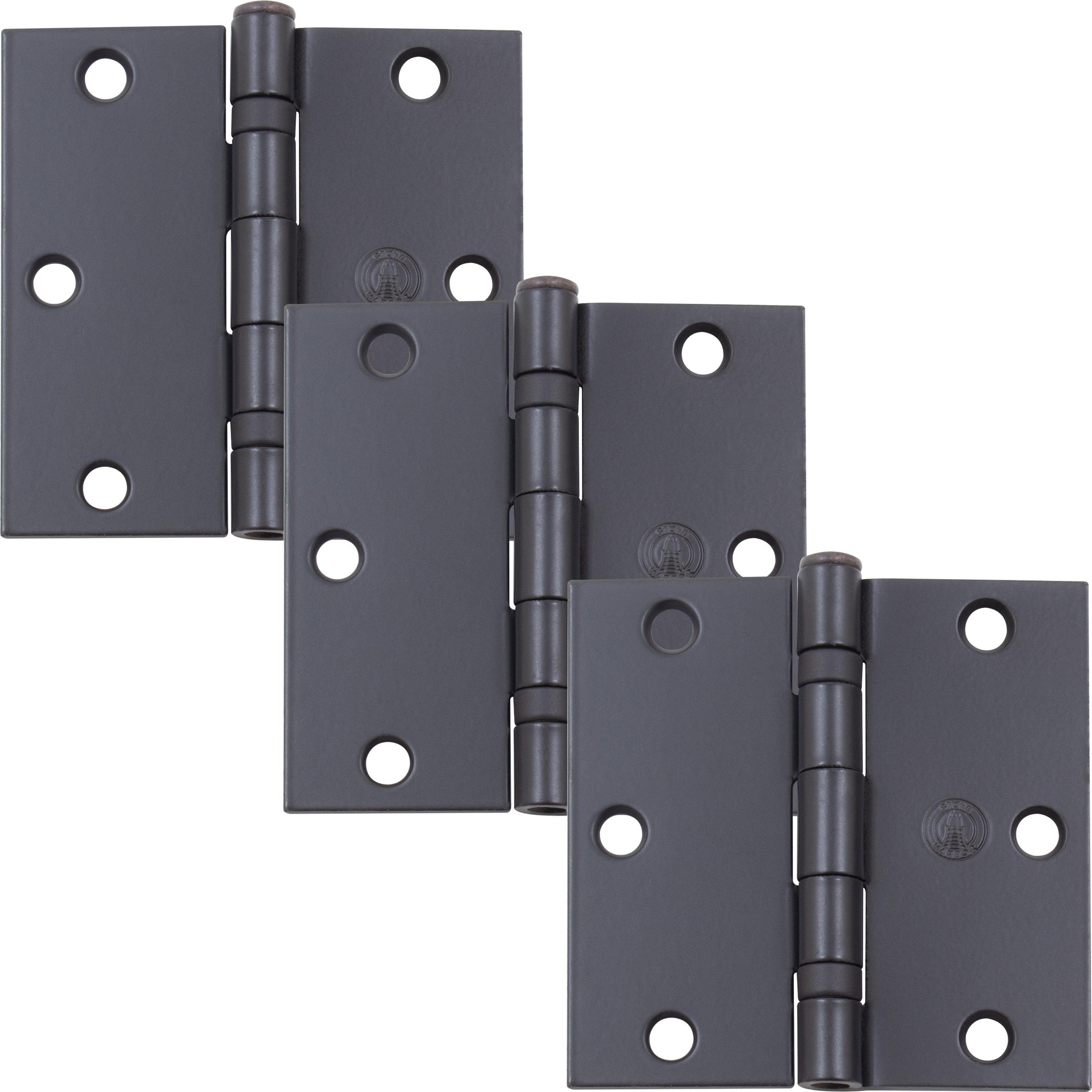 Stone Harbor Hardware 3-1/2" Ball-Bearing Door Hinges, Square Corner, Matte Black, 3-Pack