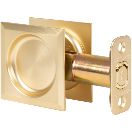 Stone Harbor Hardware Contemporary Square Pocket Door Lock, Passage Function, 2-3/4" Backset, Satin Brass