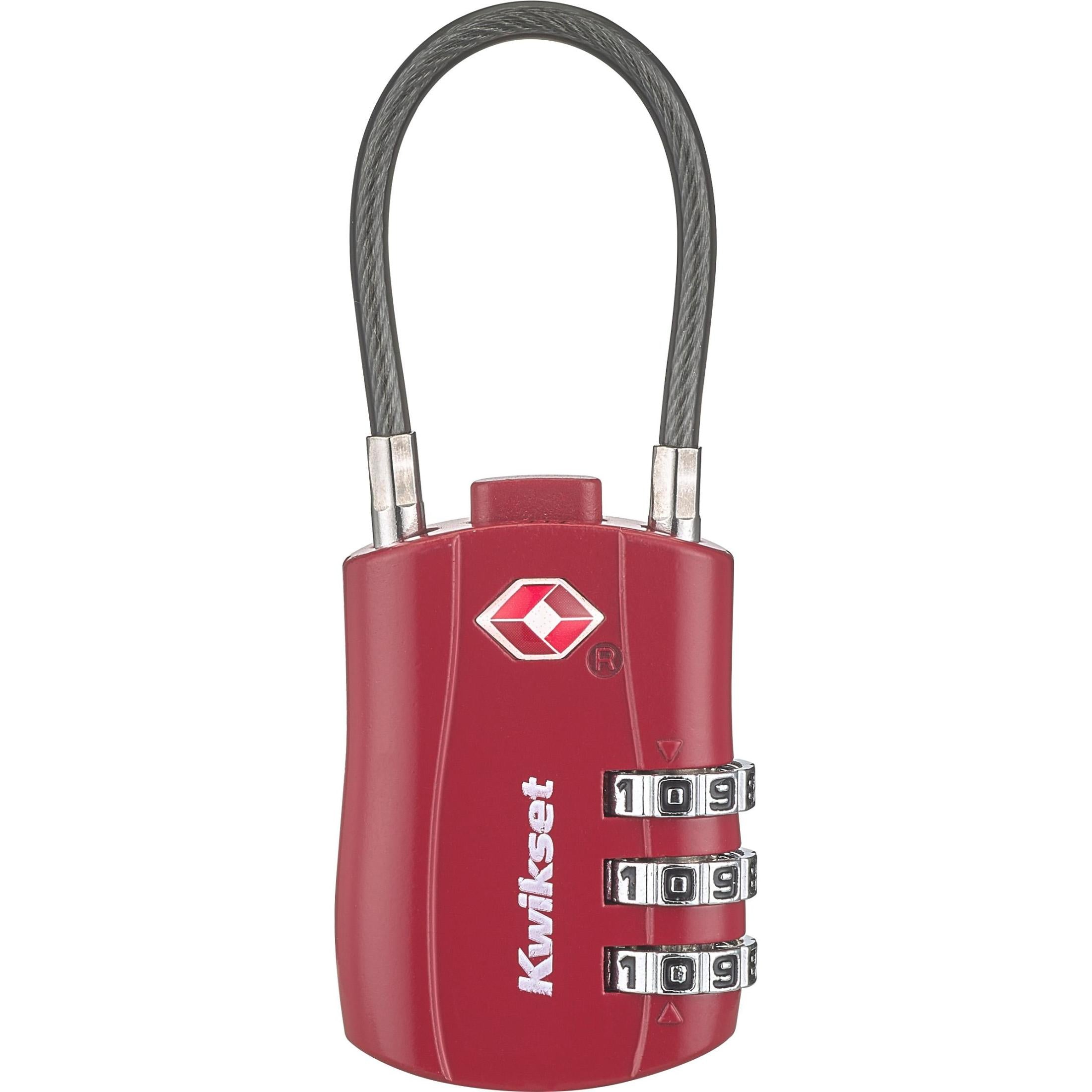 Kwikset 1-3/16" TSA Cable Combination Padlock with 1-1/2" Shackle, Red