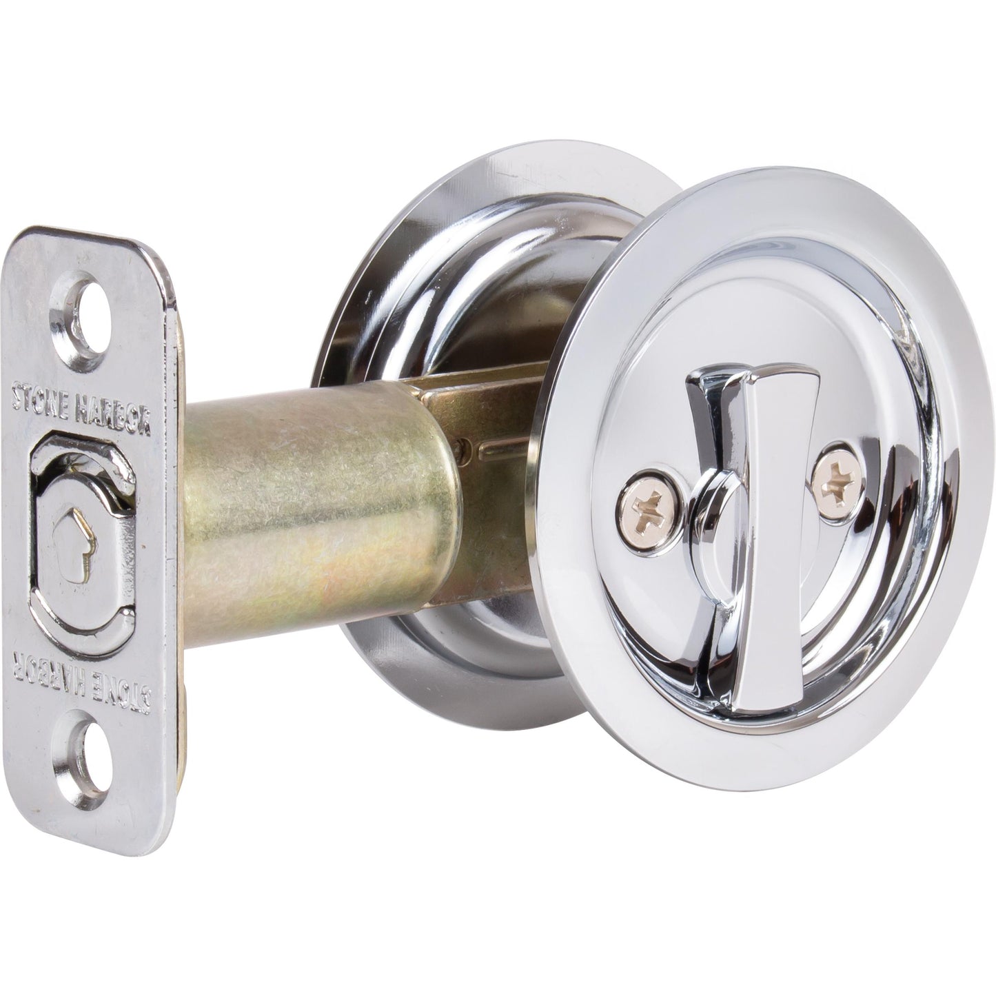 Stone Harbor Hardware Round Pocket Door Lock, Privacy Function, 2-3/4" Backset, Polished Chrome