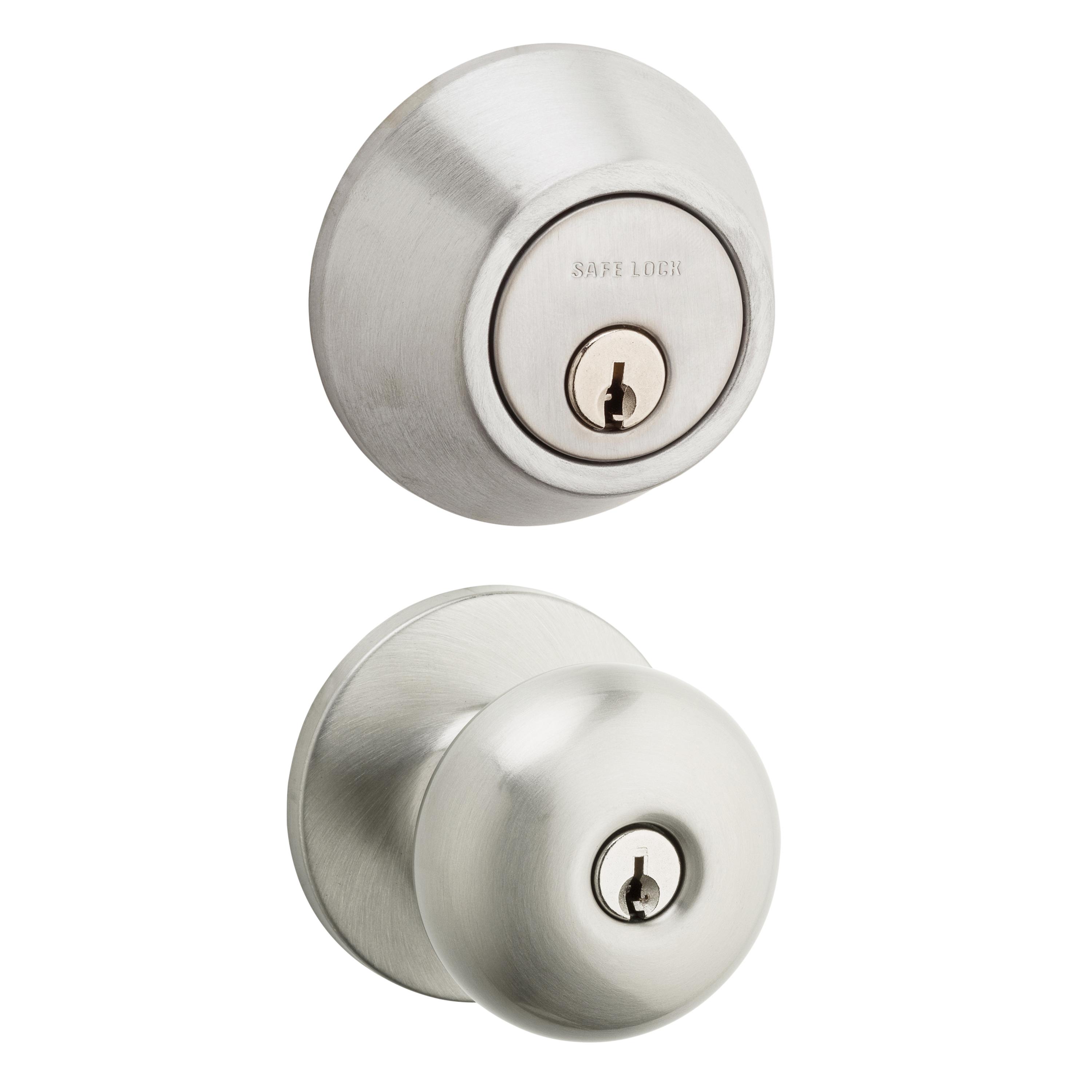 Safe Lock - Athens Knob, Keyed Entry Knob and Single Cylinder Deadbolt Combo Pack - Satin Nickel