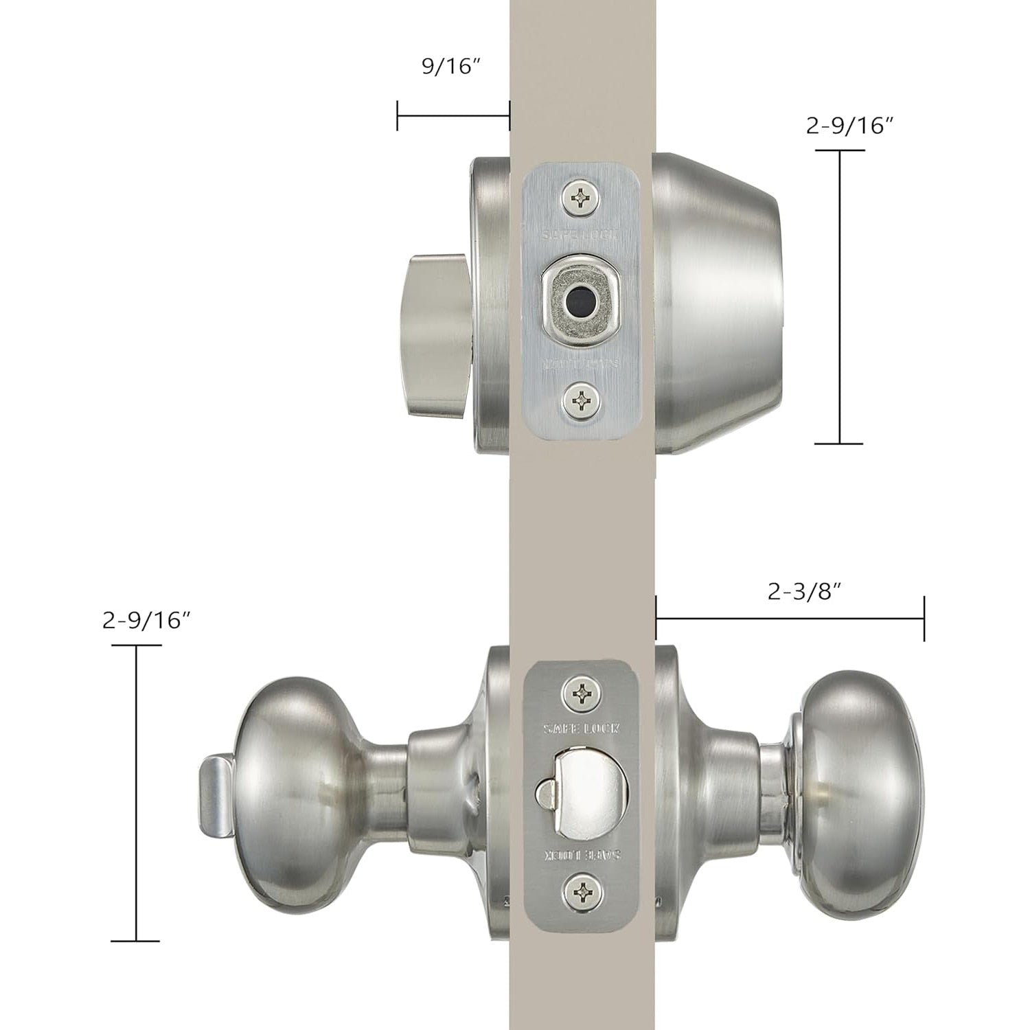 Safe Lock - Athens Knob, Keyed Entry Knob and Single Cylinder Deadbolt Combo Pack - Satin Nickel