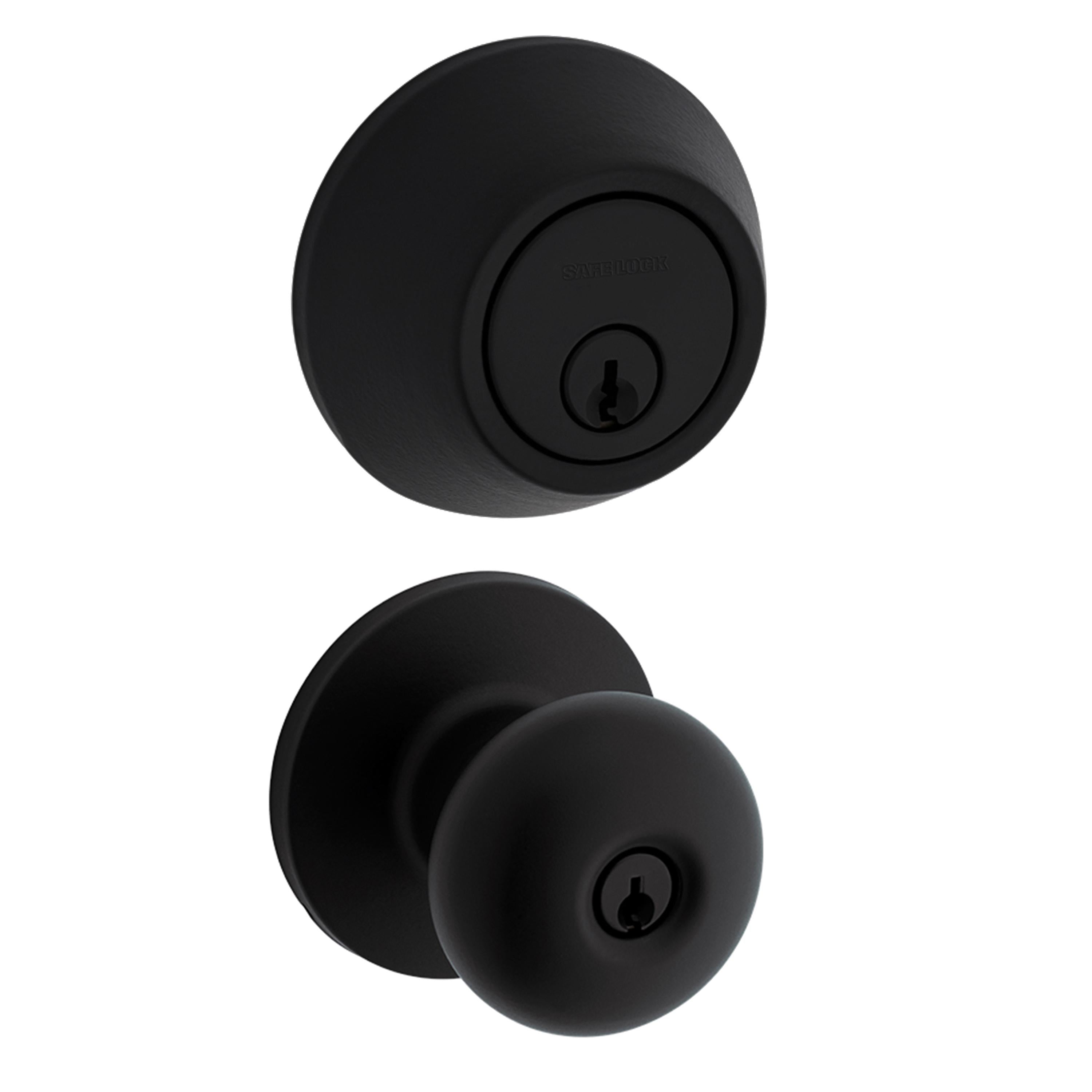 Safe Lock - Athens Knob, Keyed Entry Knob and Single Cylinder Deadbolt Combo Pack - Matte Black
