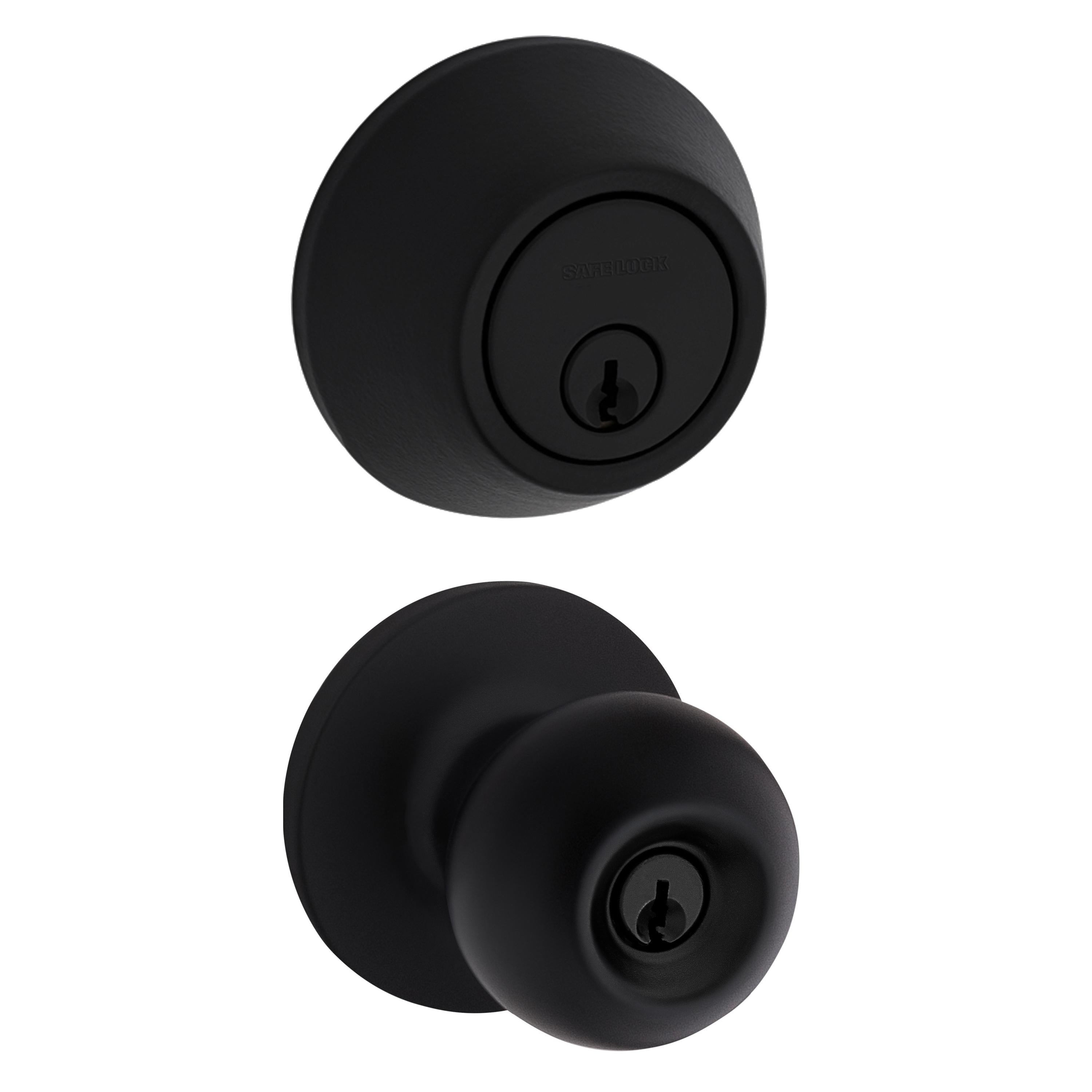 Safe Lock - Regina Knob, Keyed Entry Knob and Single Cylinder Deadbolt Combo Pack - Matte Black
