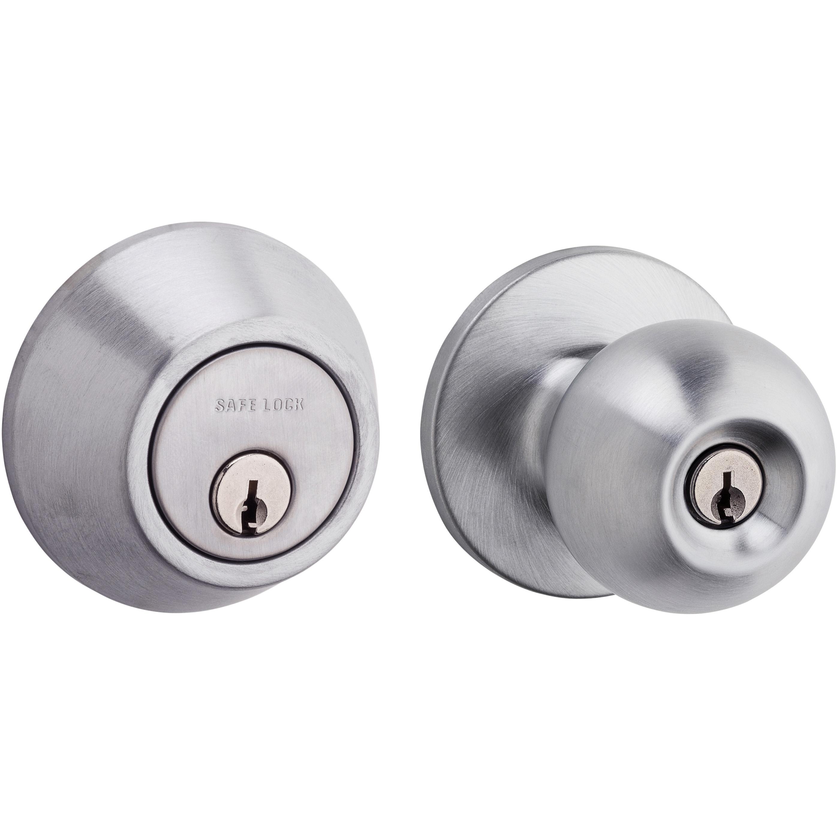 Safe Lock - Regina Knob, Keyed Entry Knob and Single Cylinder Deadbolt Combo Pack - Satin Chrome