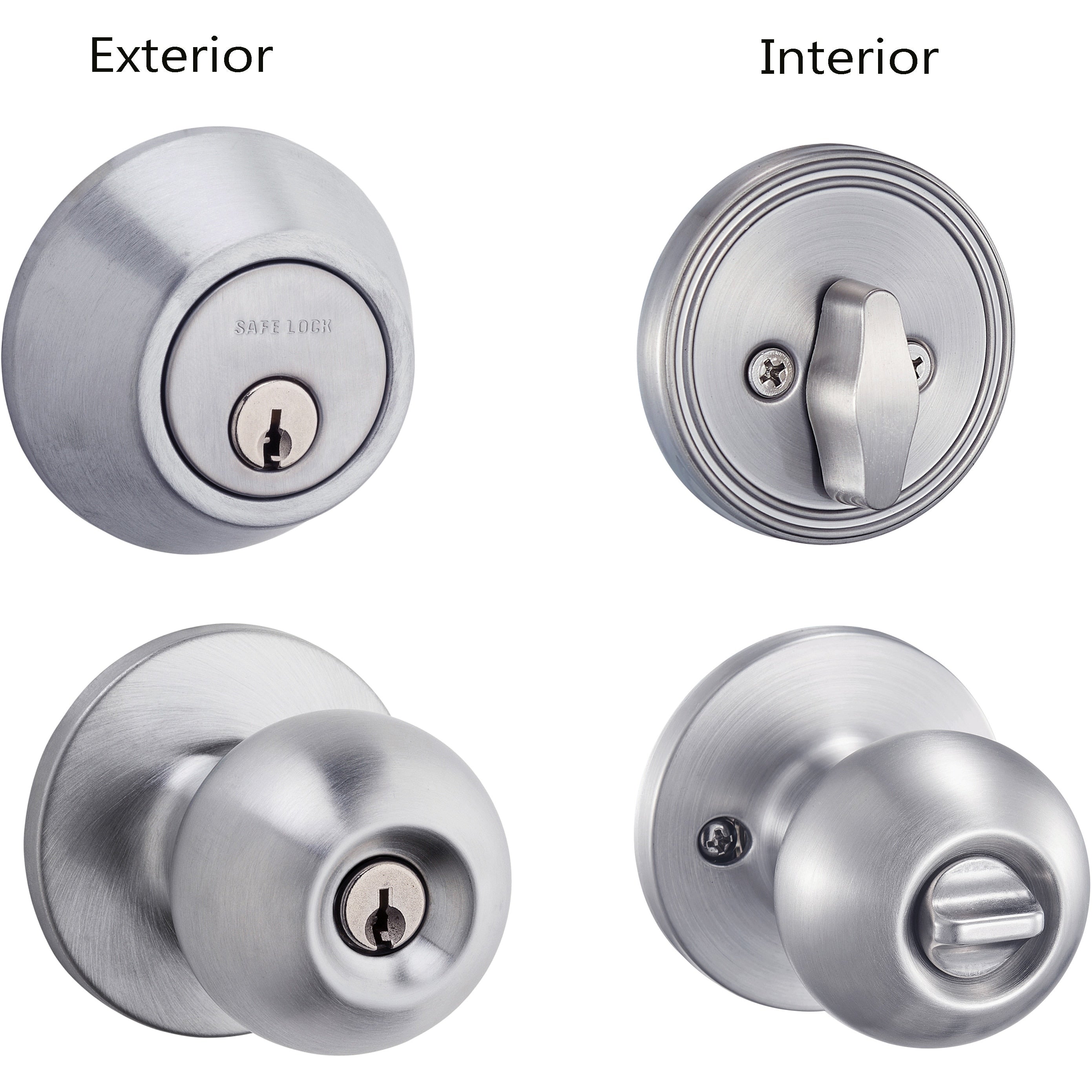 Safe Lock - Regina Knob, Keyed Entry Knob and Single Cylinder Deadbolt Combo Pack - Satin Chrome