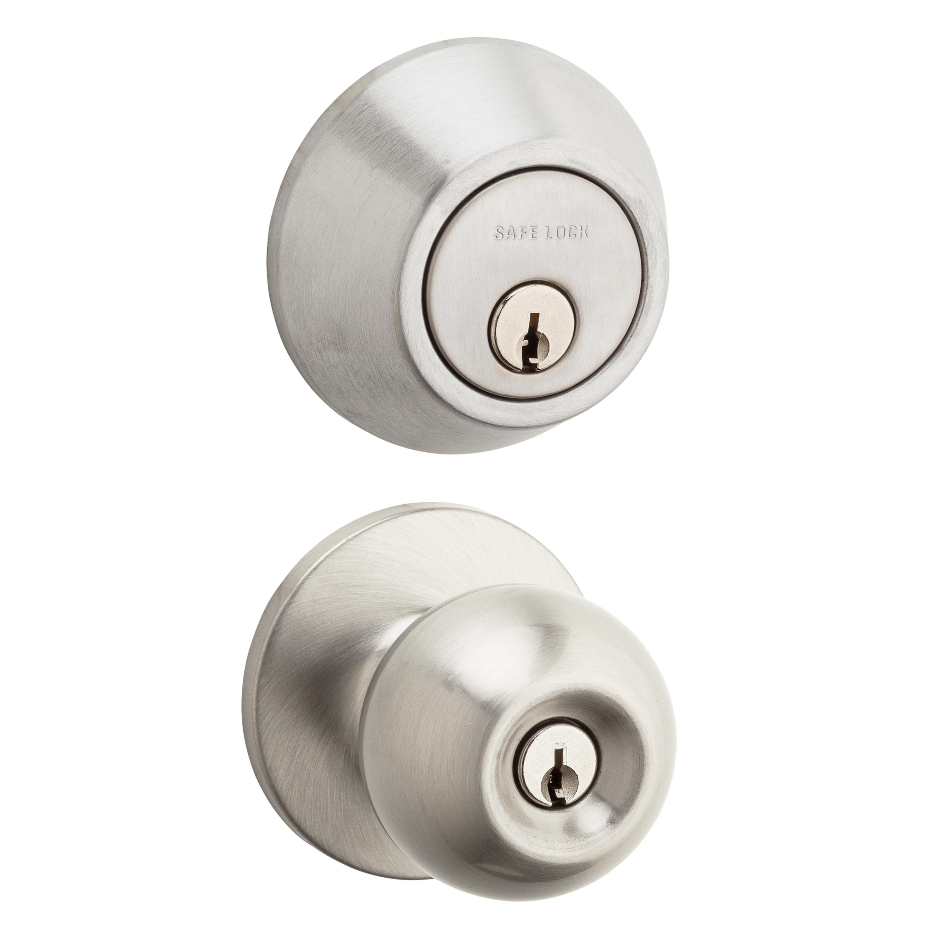 Safe Lock - Regina Knob, Keyed Entry Knob and Single Cylinder Deadbolt Combo Pack - Satin Nickel