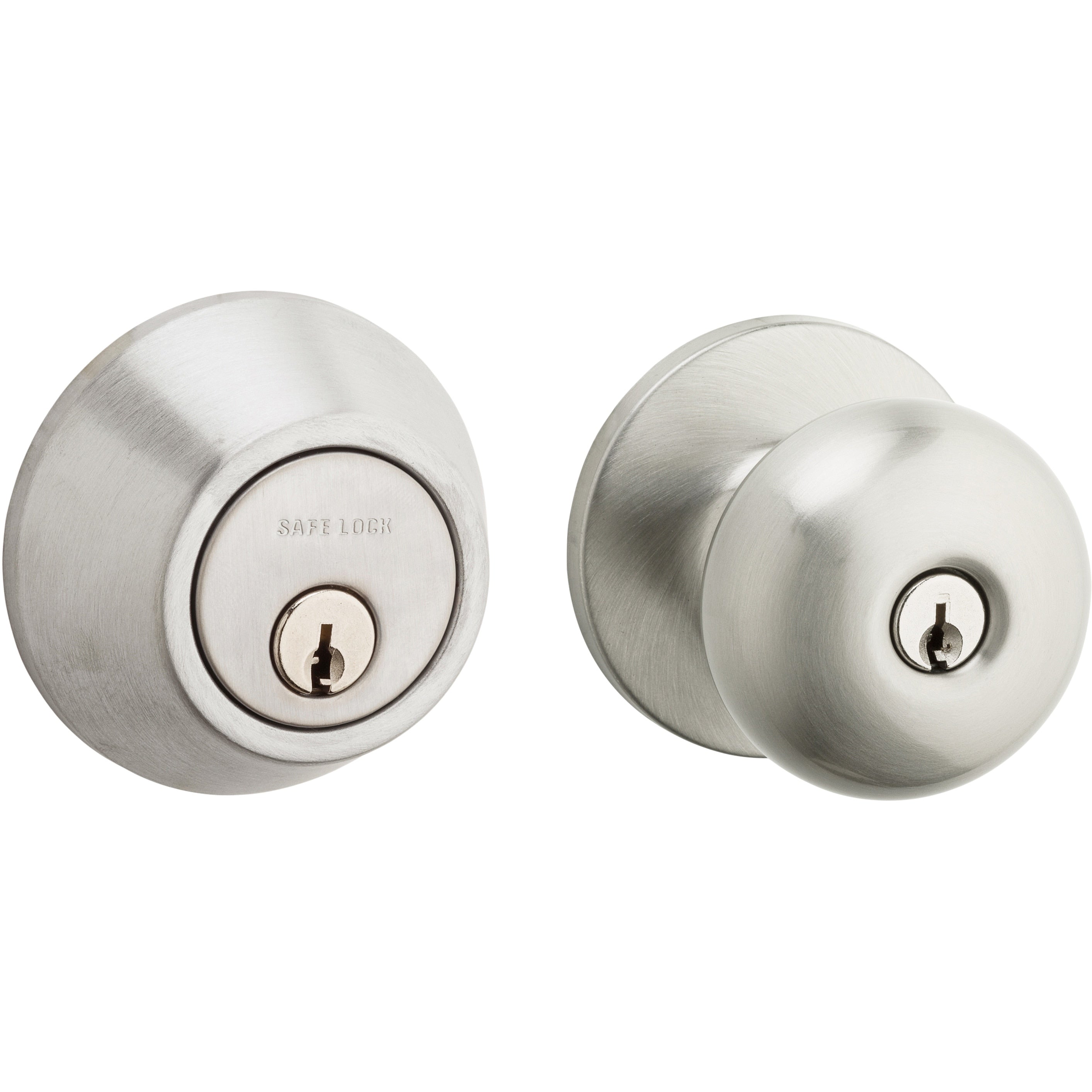 Safe Lock - Regina Knob, Keyed Entry Knob and Single Cylinder Deadbolt Combo Pack - Satin Nickel