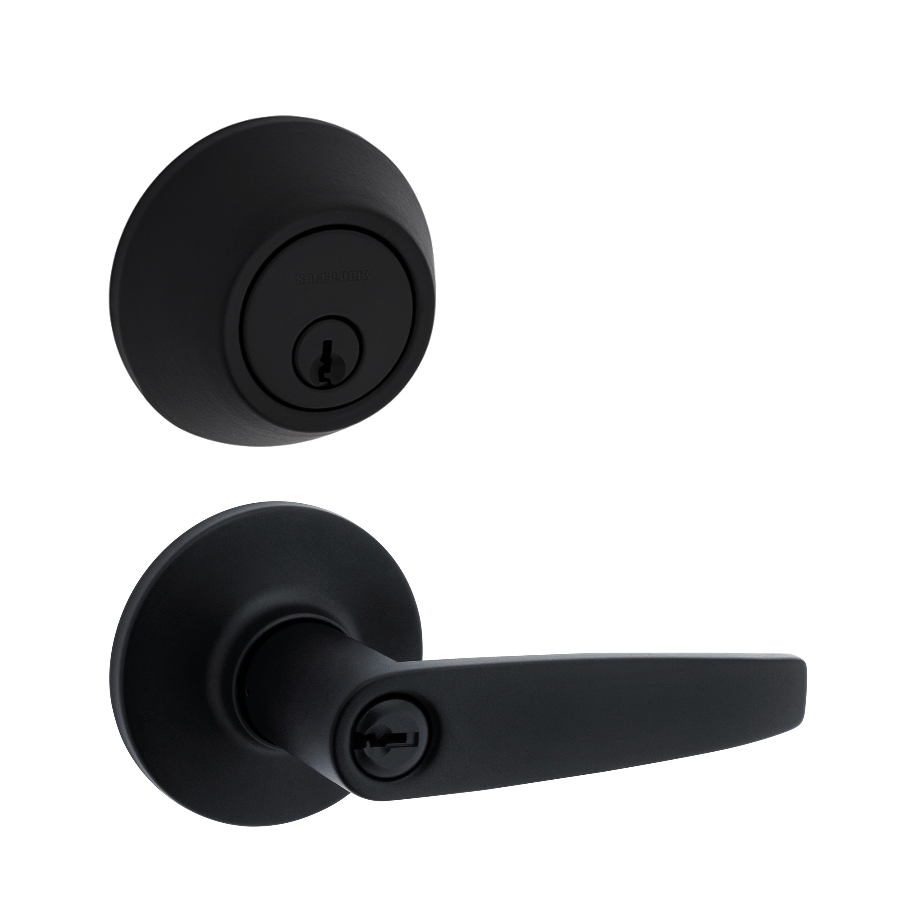 Safe Lock - Winston Lever, Keyed Entry Lever and Single Cylinder Deadbolt Combo Pack - Matte Black