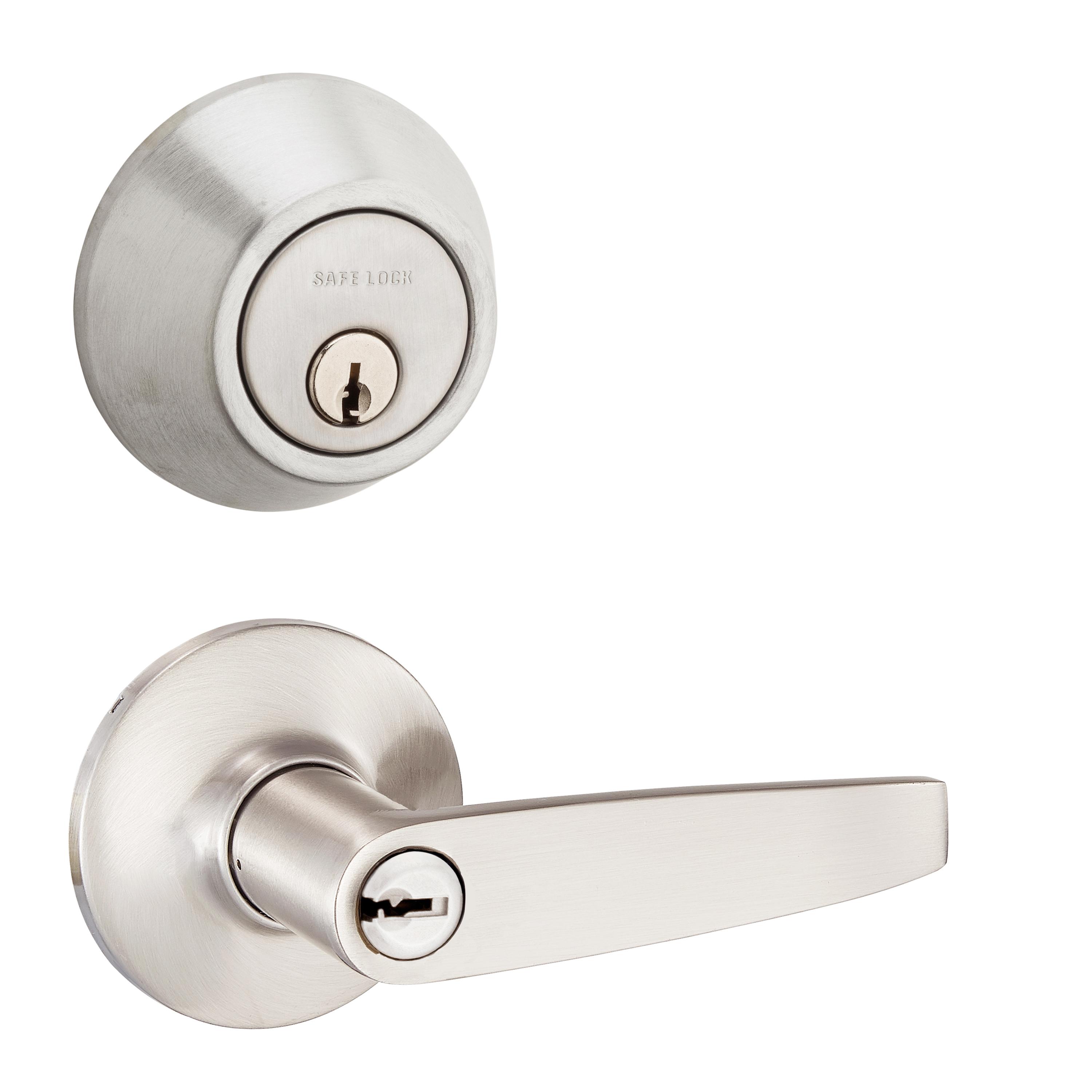 Safe Lock - Winston Lever, Keyed Entry Lever and Single Cylinder Deadbolt Combo Pack - Satin Nickel