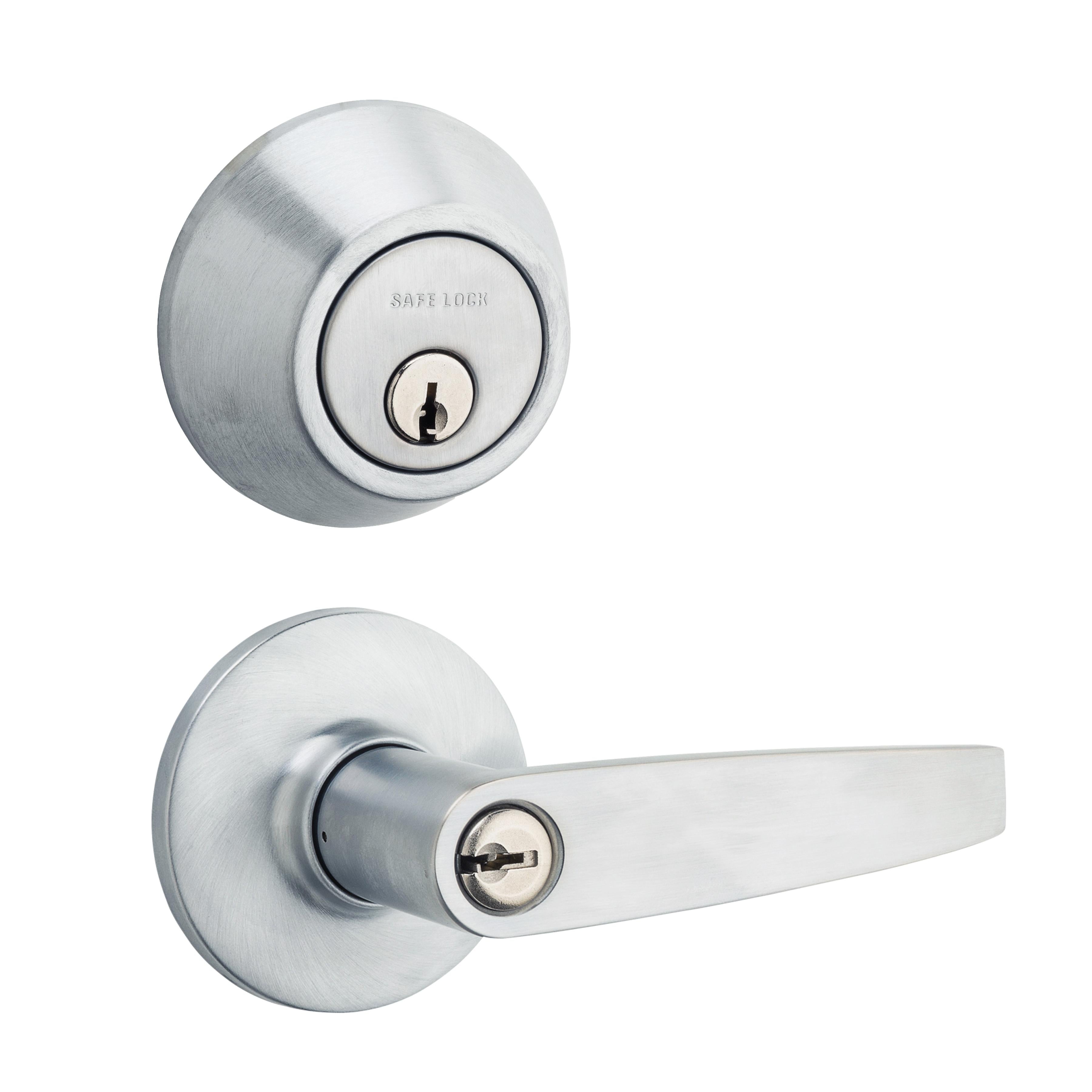 Safe Lock - Winston Lever, Keyed Entry Lever and Single Cylinder Deadbolt Combo Pack - Satin Chrome