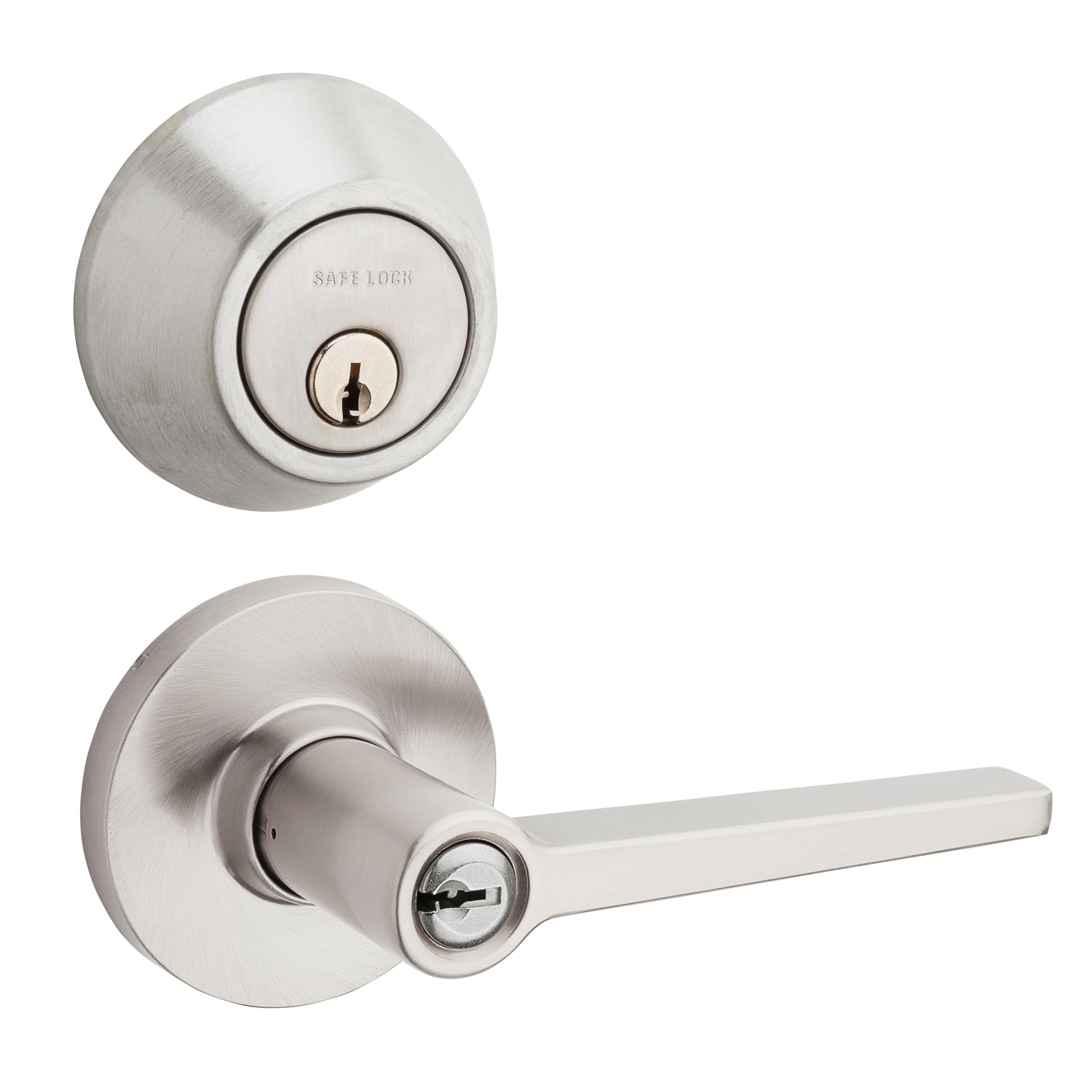 Safe Lock - Daylon Lever, Keyed Entry Lever and Single Cylinder Deadbolt Combo Pack - Satin Nickel