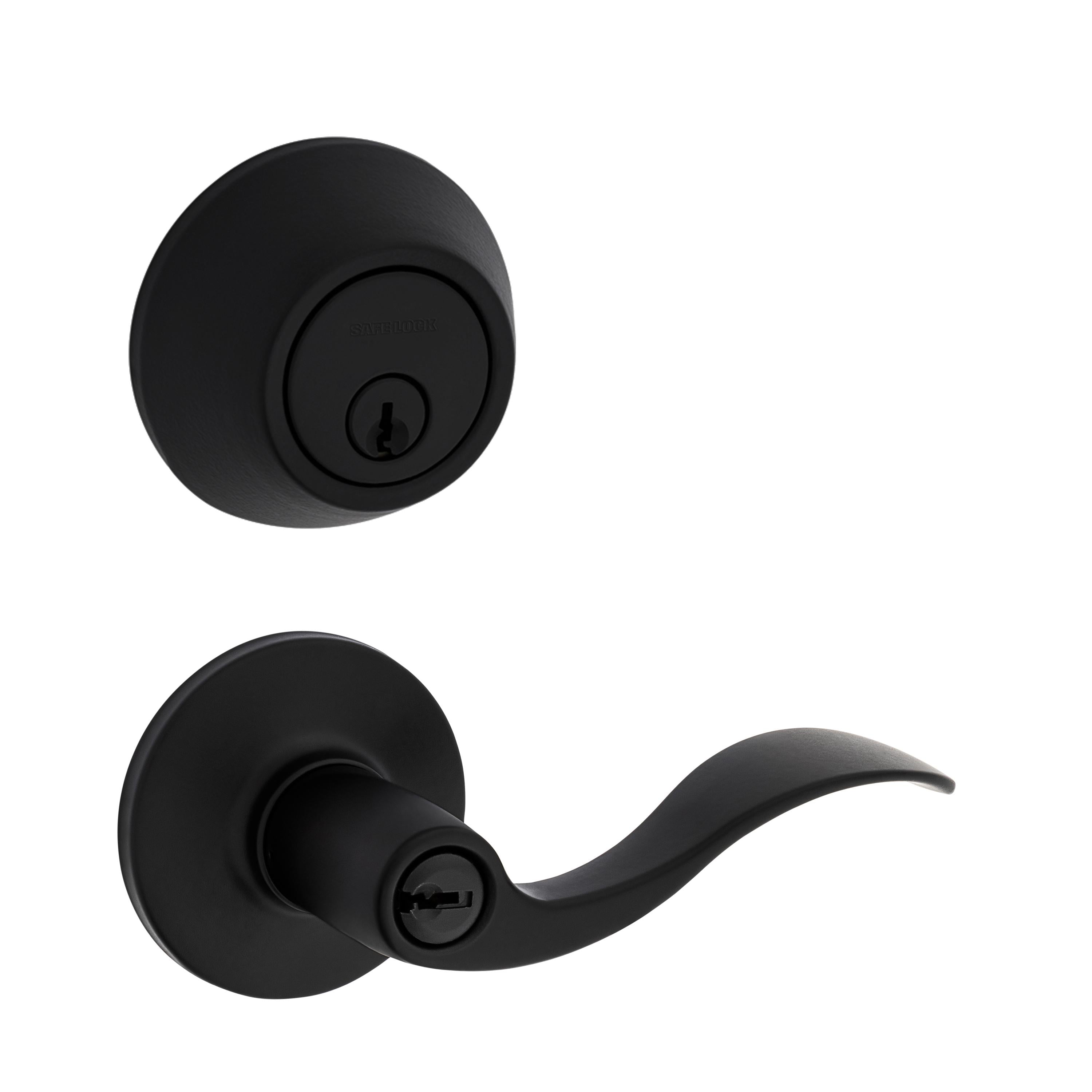 Safe Lock - Layton Lever, Keyed Entry Lever and Single Cylinder Deadbolt Combo Pack - Matte Black