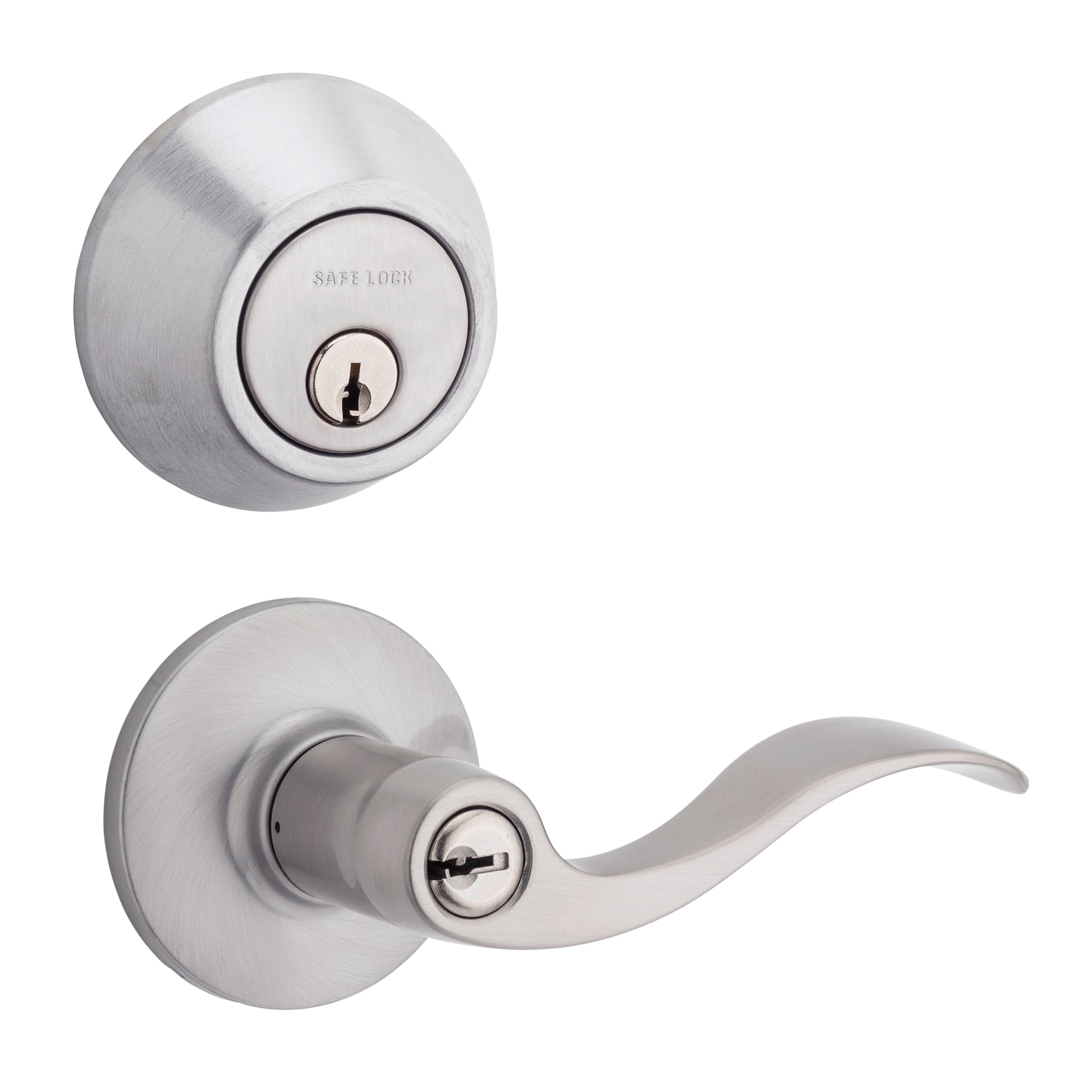 Safe Lock - Layton Lever, Keyed Entry Lever and Single Cylinder Deadbolt Combo Pack - Satin Chrome