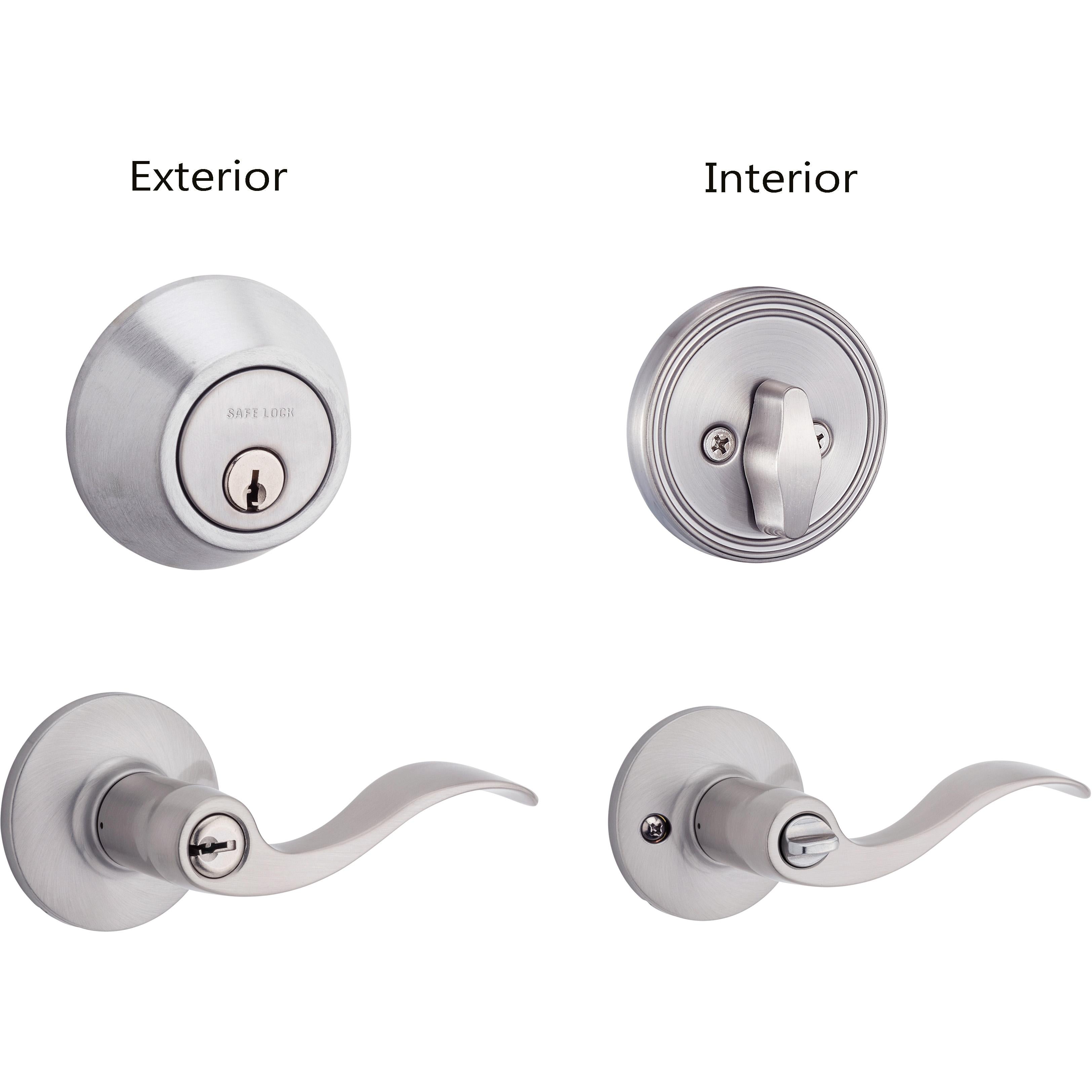 Safe Lock - Layton Lever, Keyed Entry Lever and Single Cylinder Deadbolt Combo Pack - Satin Chrome