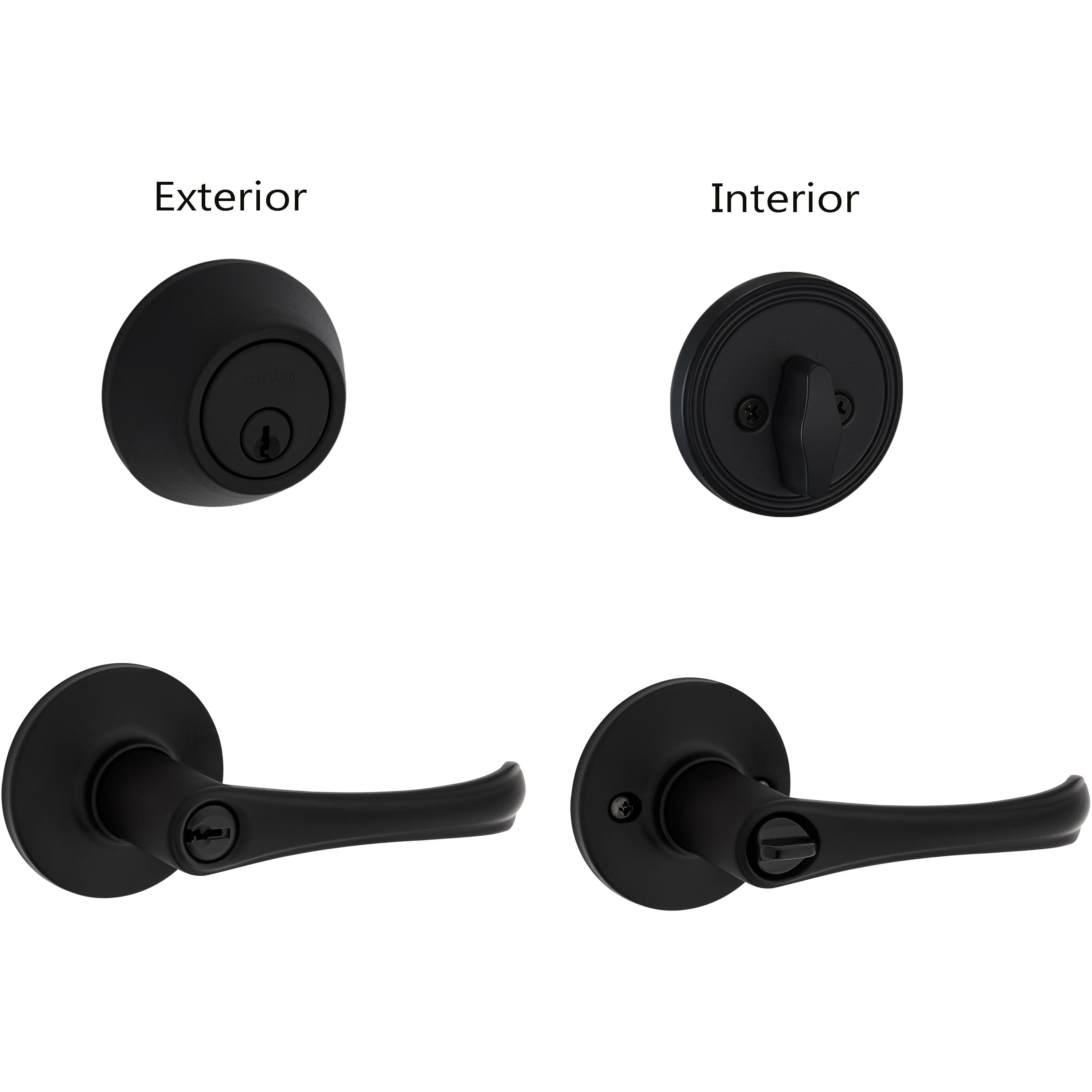Safe Lock - Grapevine Lever, Keyed Entry Lever and Single Cylinder Deadbolt Combo Pack - Matte Black