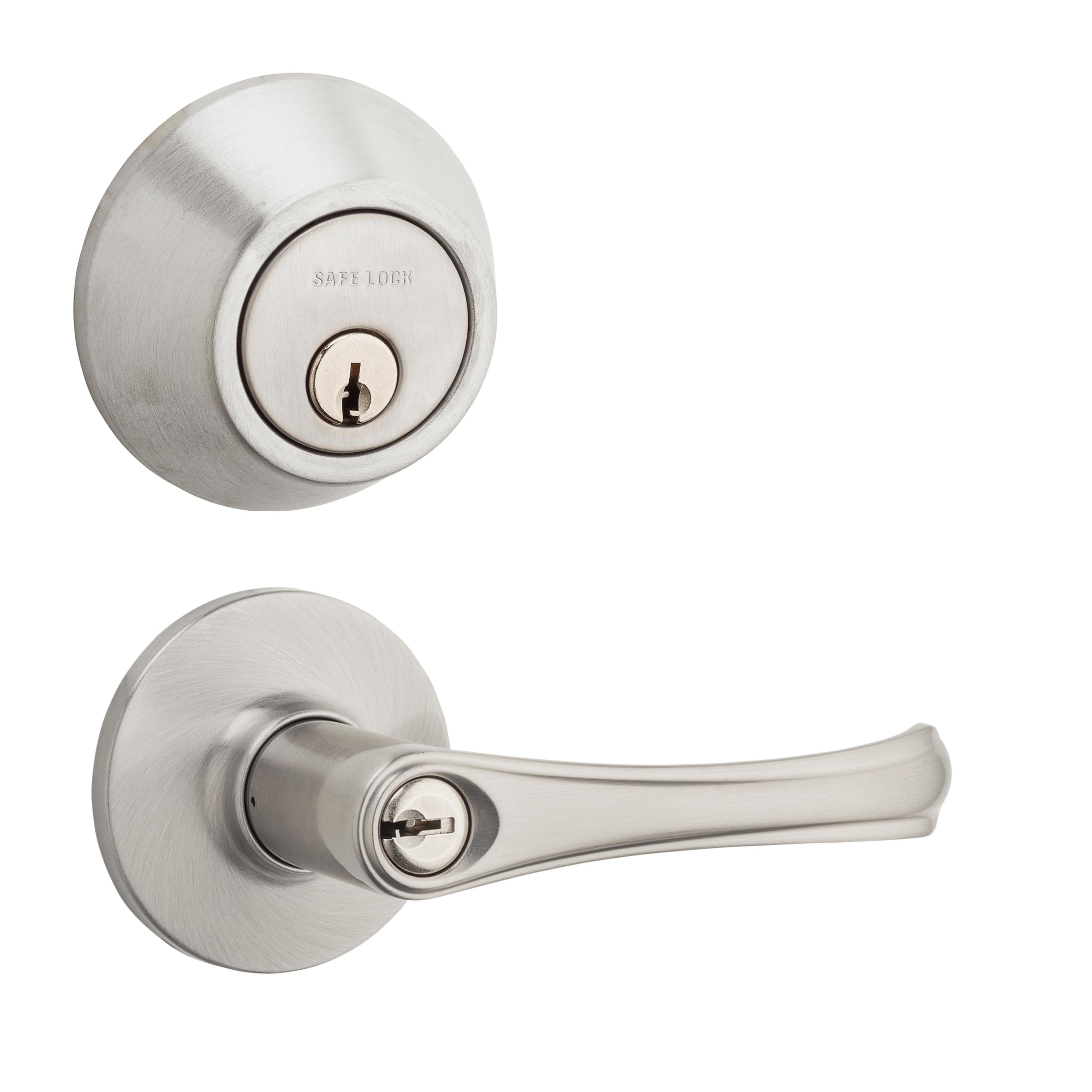 Safe Lock - Grapevine Lever, Keyed Entry Lever and Single Cylinder Deadbolt Combo Pack - Satin Nickel