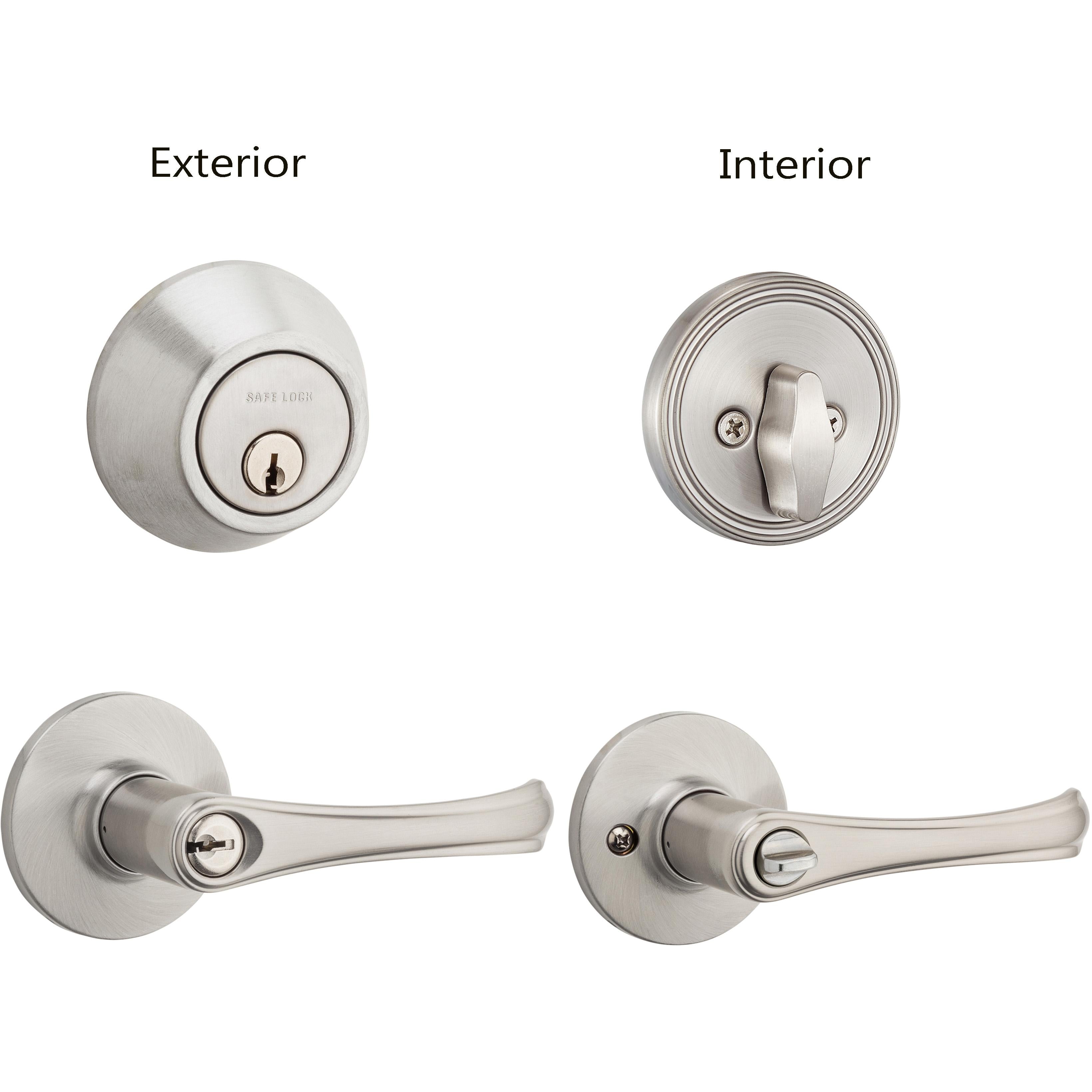 Safe Lock - Grapevine Lever, Keyed Entry Lever and Single Cylinder Deadbolt Combo Pack - Satin Nickel