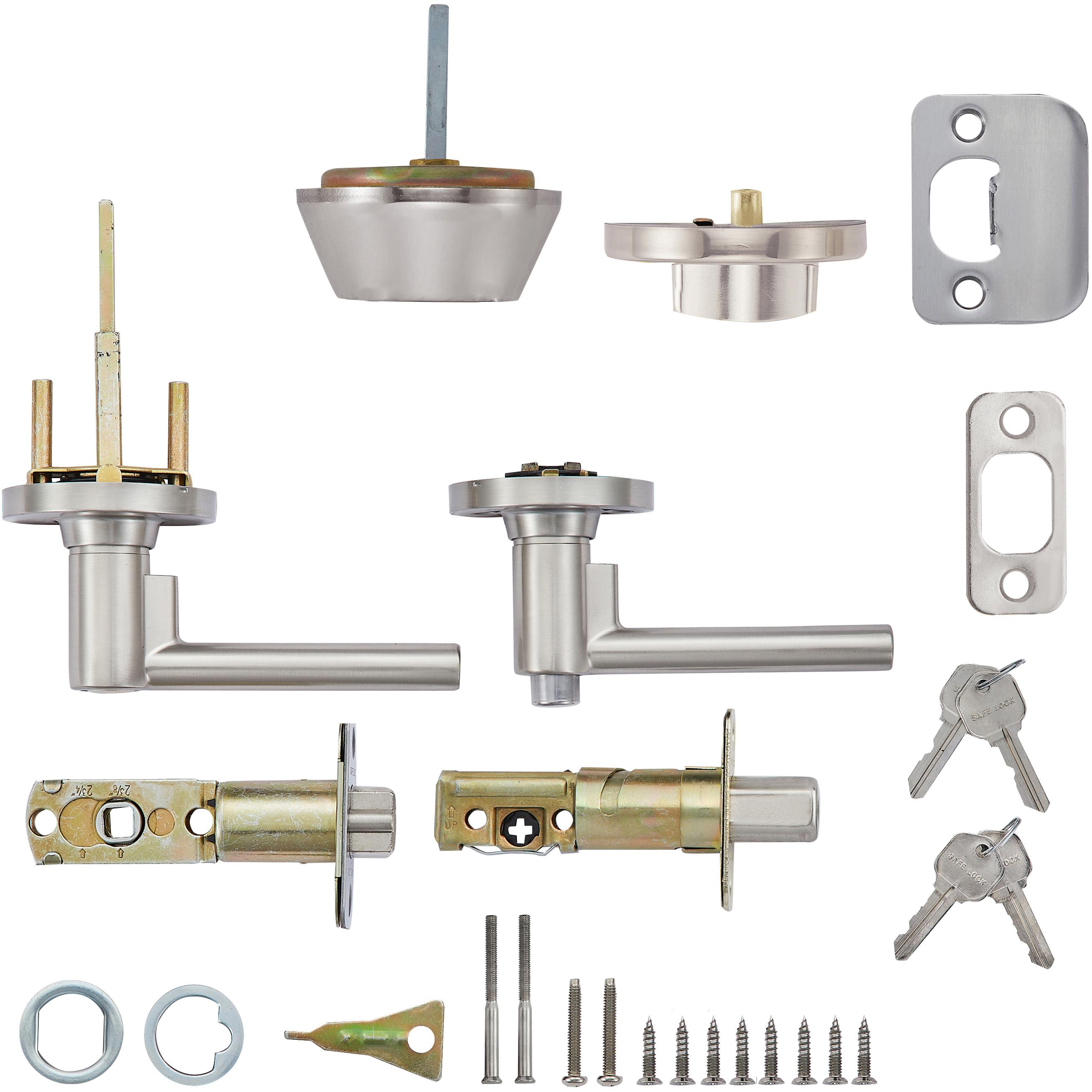 Safe Lock - Reminy Lever, Keyed Entry Lever and Single Cylinder Deadbolt Combo Pack - Satin Nickel