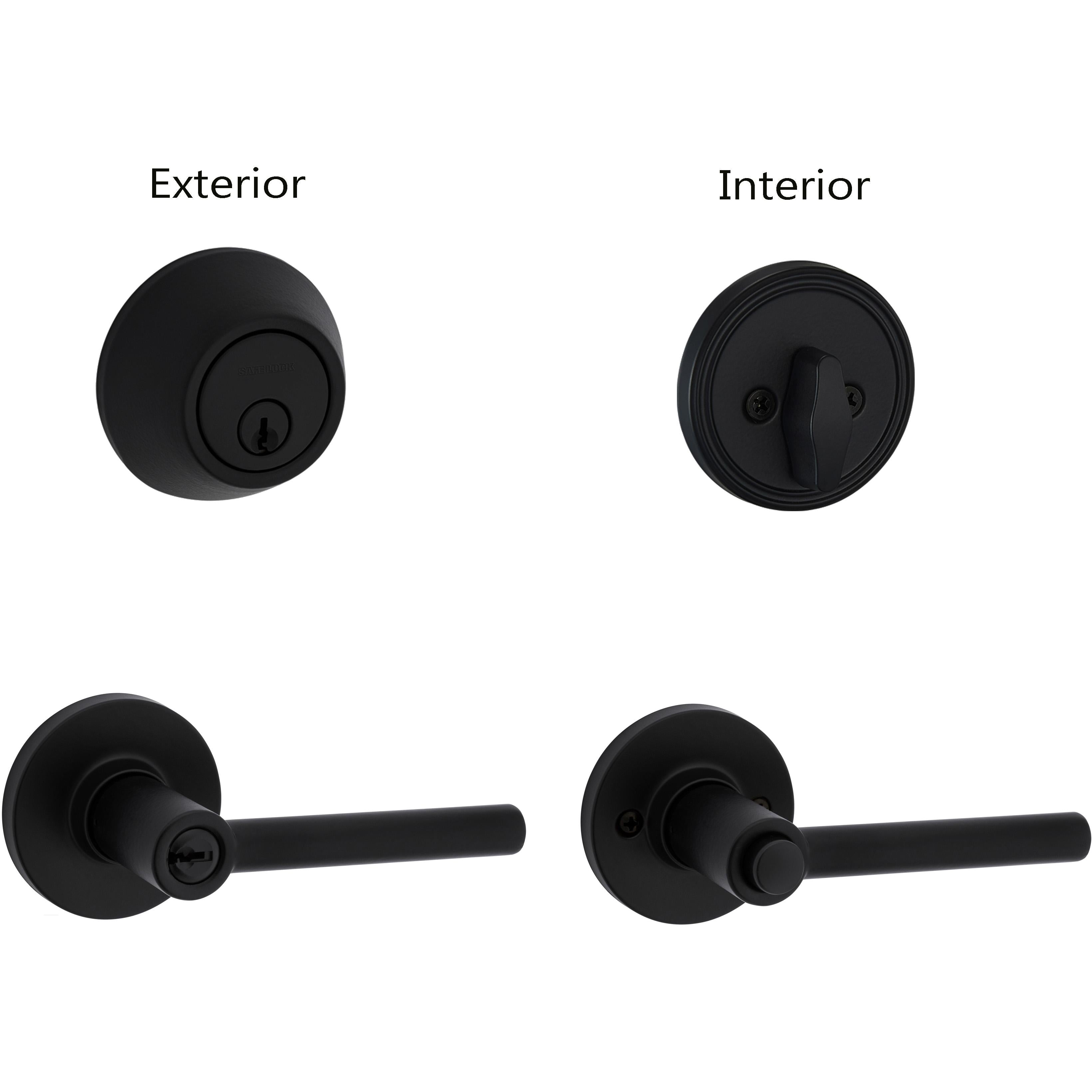 Safe Lock - Reminy Lever, Keyed Entry Lever and Single Cylinder Deadbolt Combo Pack - Matte Black