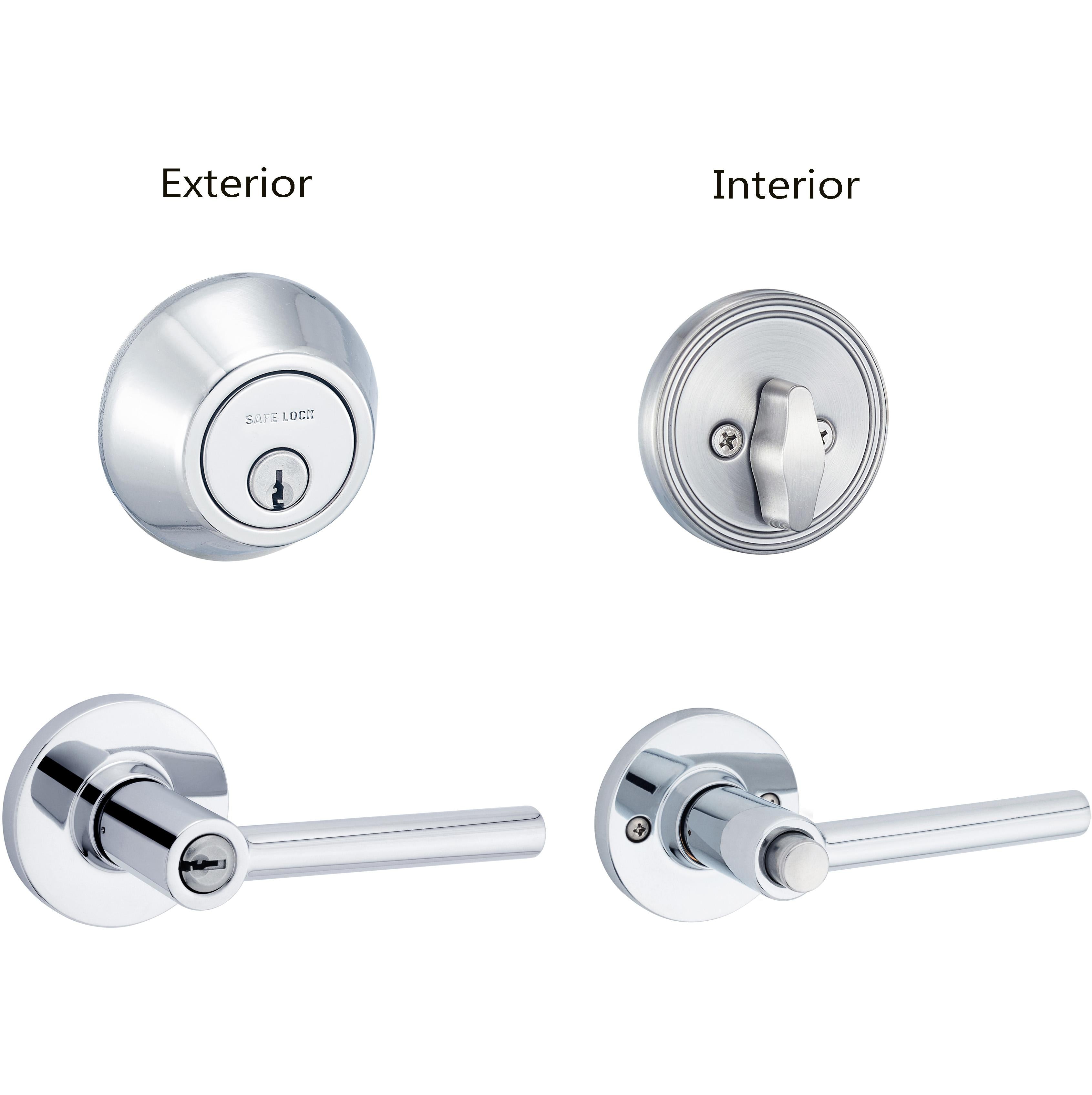 Safe Lock - Reminy Lever, Keyed Entry Lever and Single Cylinder Deadbolt Combo Pack - Polished Chrome
