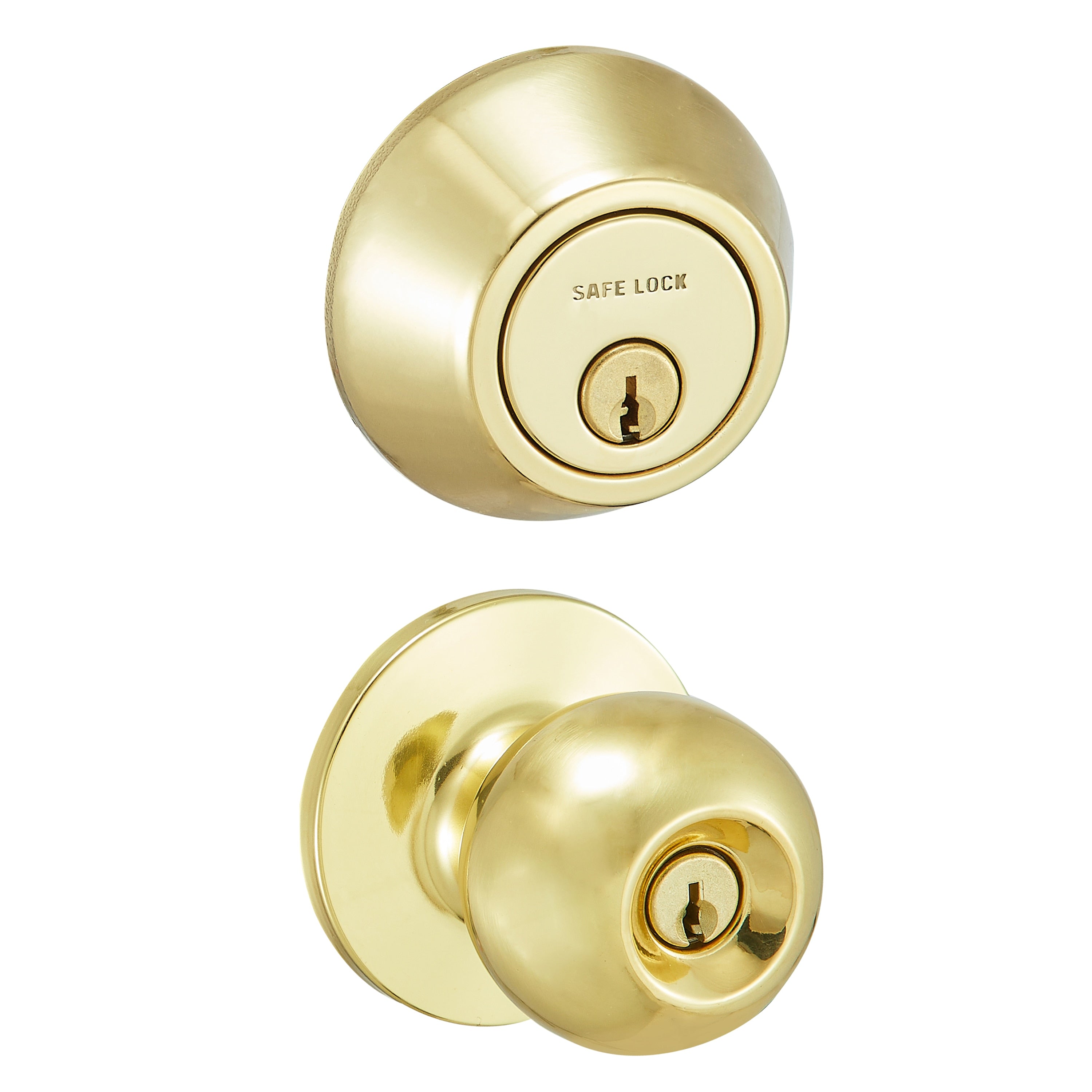 Safe Lock - Regina Knob, Keyed Entry Knob and Single Cylinder Deadbolt Combo Pack - Polished Brass