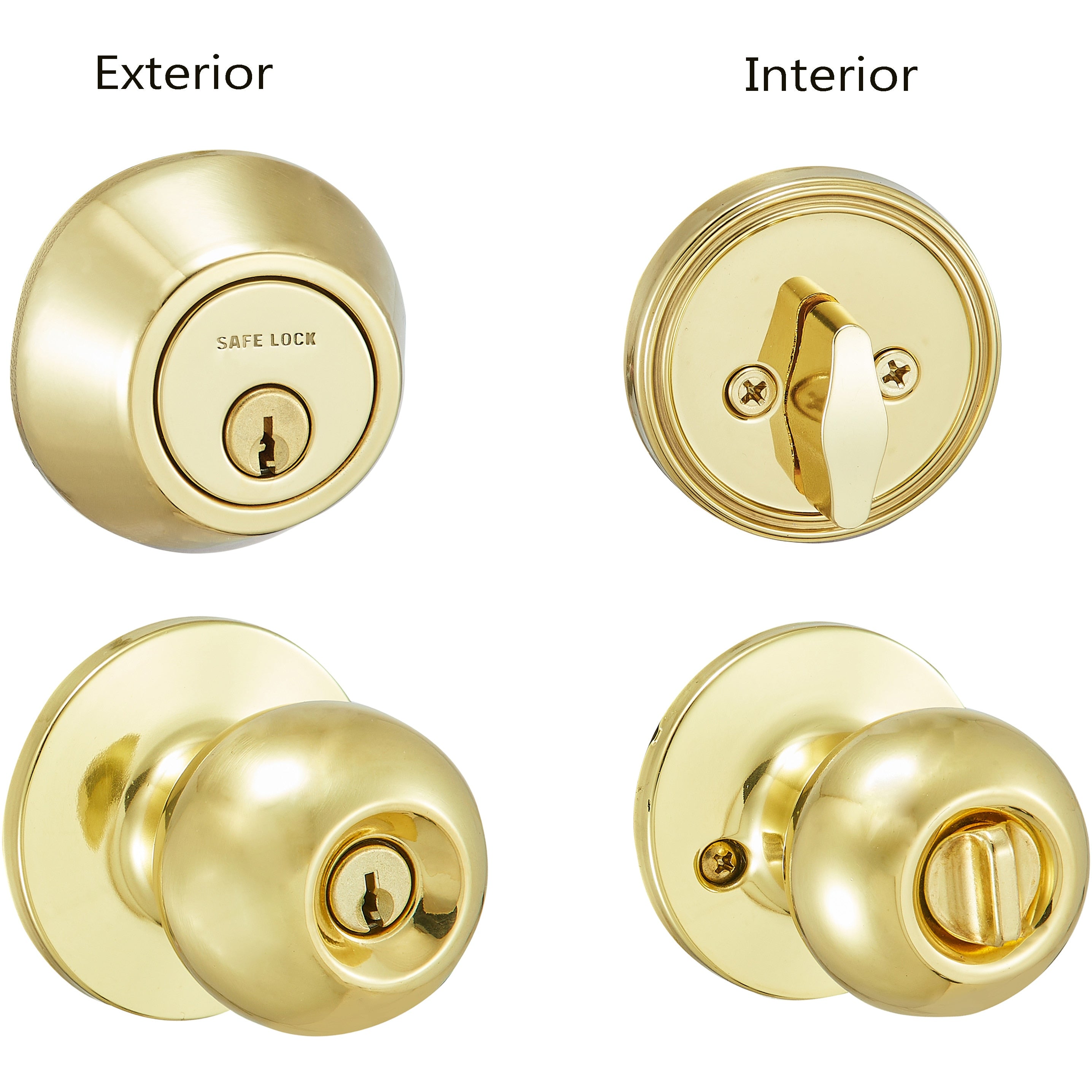 Safe Lock - Regina Knob, Keyed Entry Knob and Single Cylinder Deadbolt Combo Pack - Polished Brass
