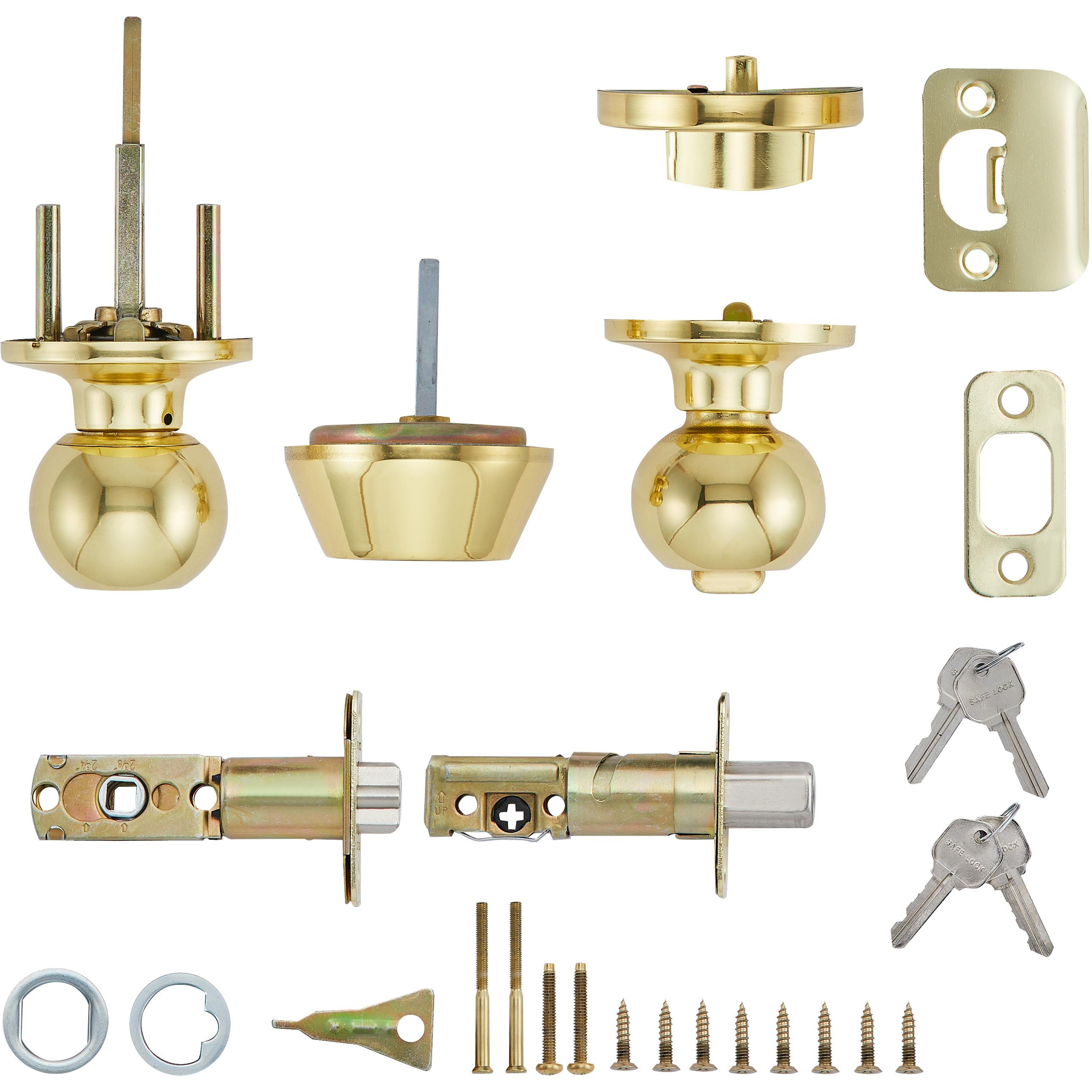Safe Lock - Regina Knob, Keyed Entry Knob and Single Cylinder Deadbolt Combo Pack - Polished Brass