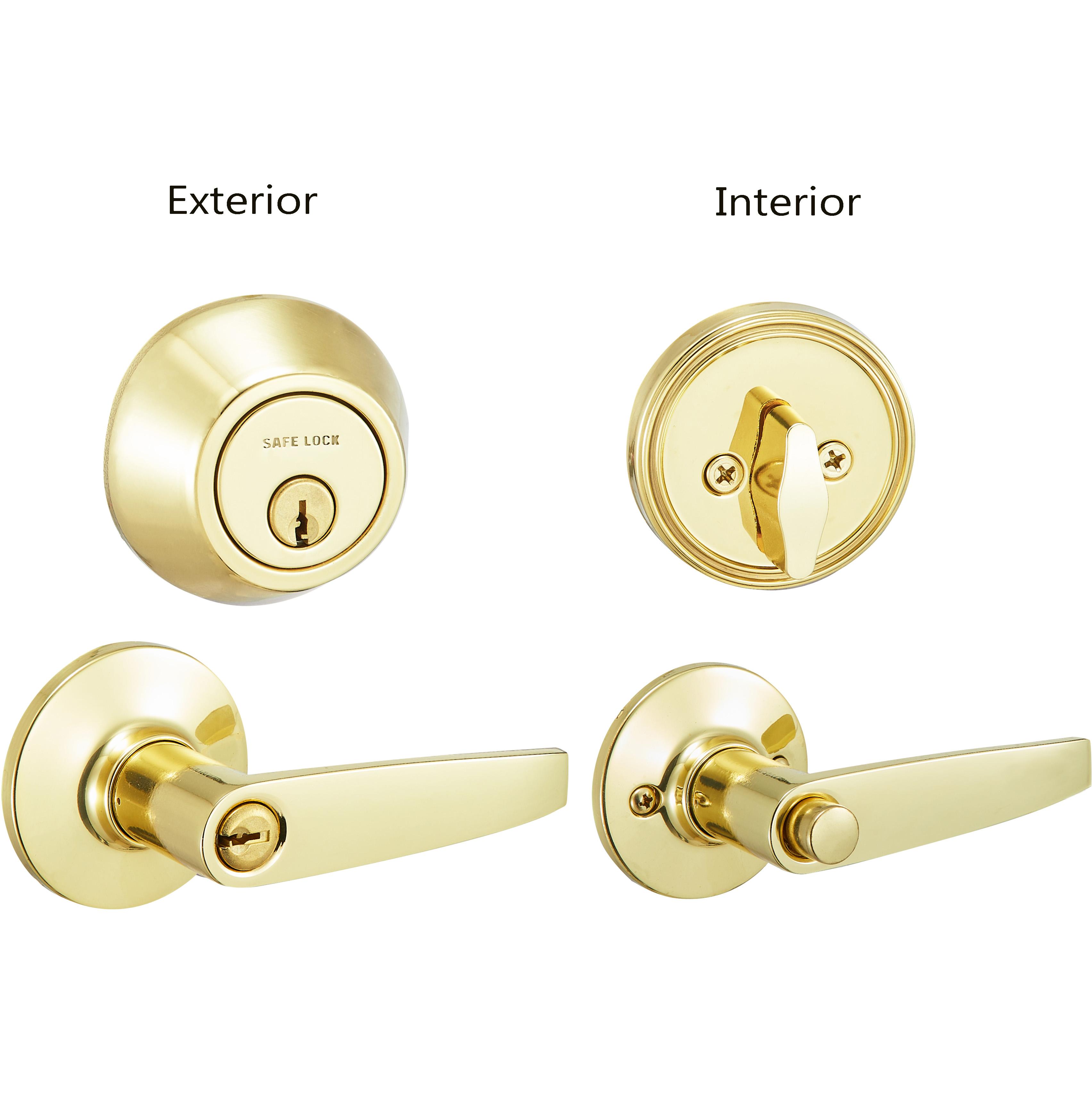 Safe Lock - Winston Lever, Keyed Entry Lever and Single Cylinder Deadbolt Combo Pack - Polished Brass