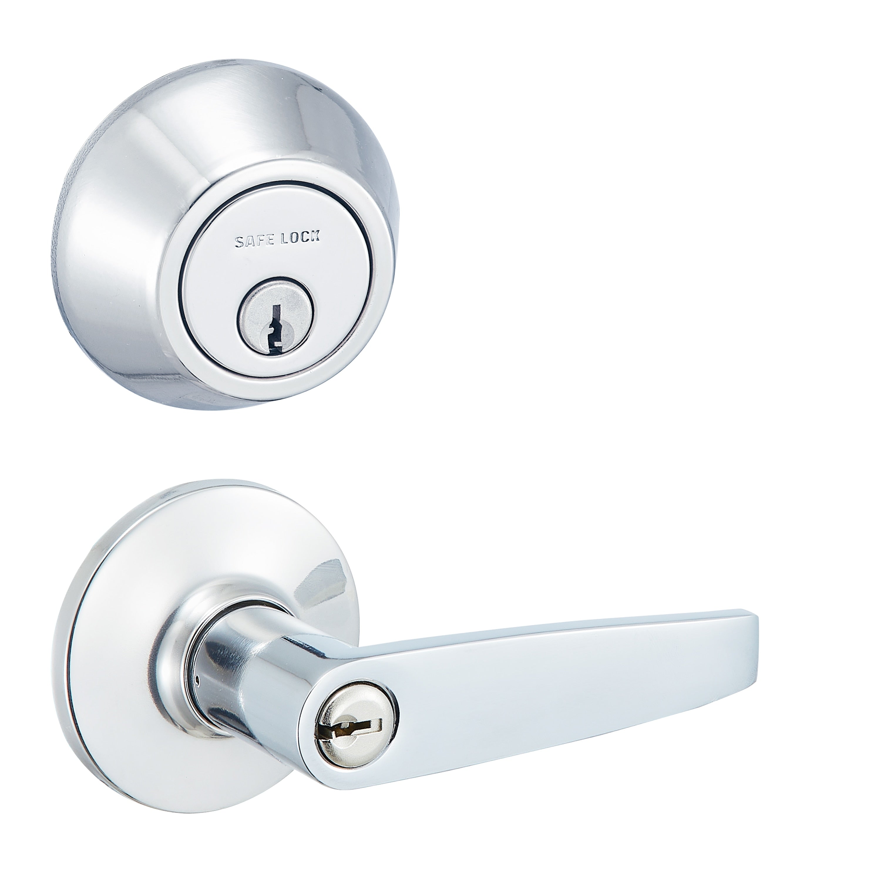 Safe Lock - Winston Lever, Keyed Entry Lever and Single Cylinder Deadbolt Combo Pack - Polished Chrome