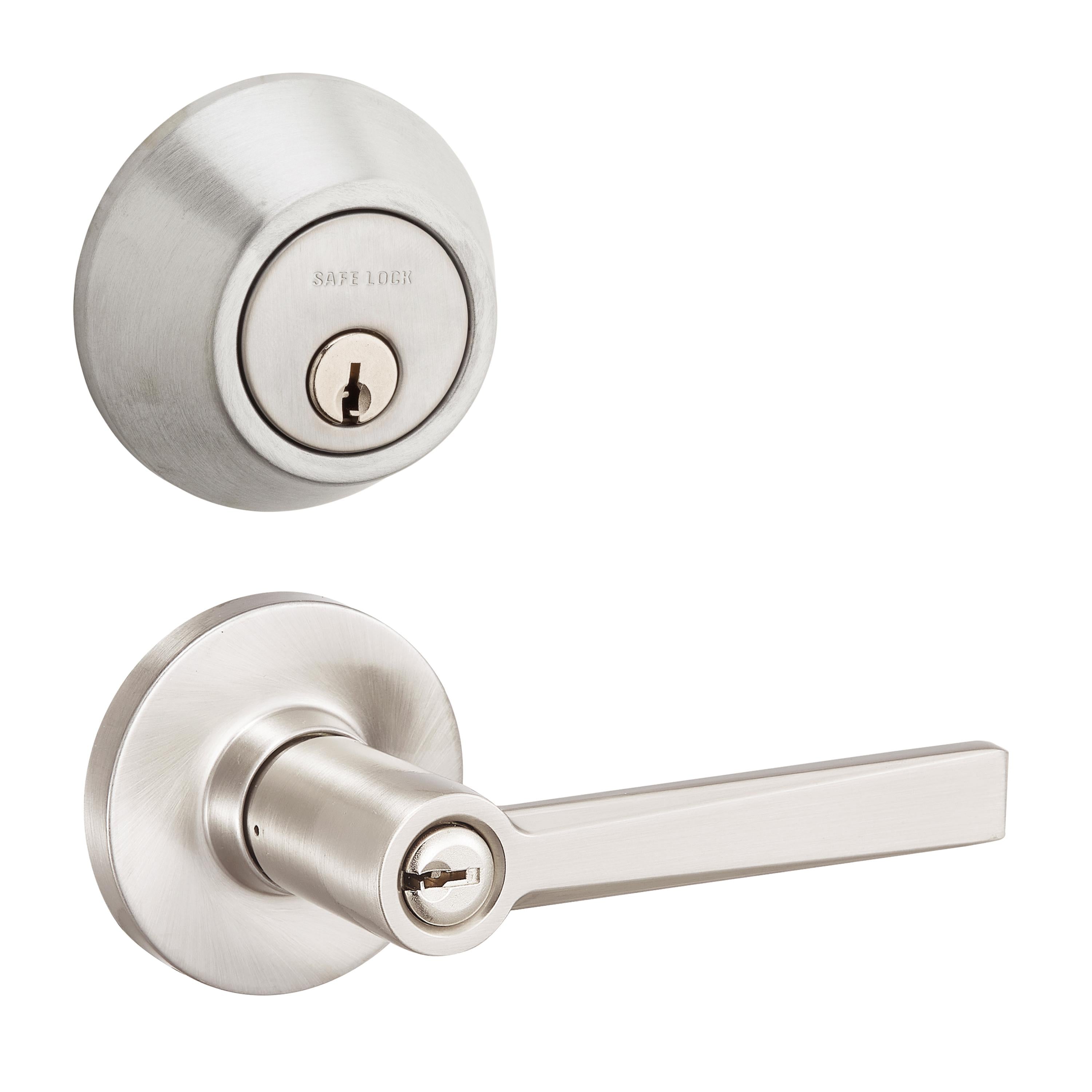 Safe Lock - Westley Lever, Keyed Entry Lever and Single Cylinder Deadbolt Combo Pack - Satin Nickel