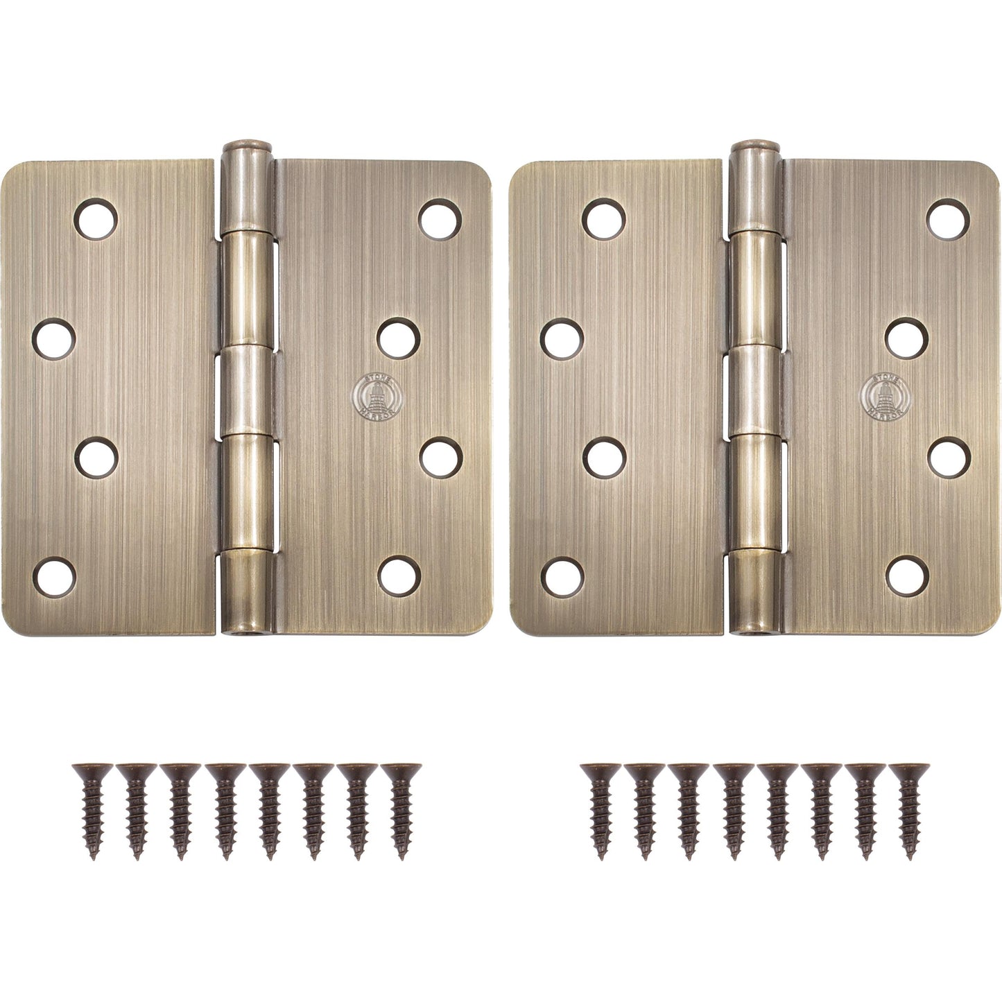 Stone Harbor Hardware 4" Door Hinges, 1/4" Radius Corner, Antique Brass, 2-Pack