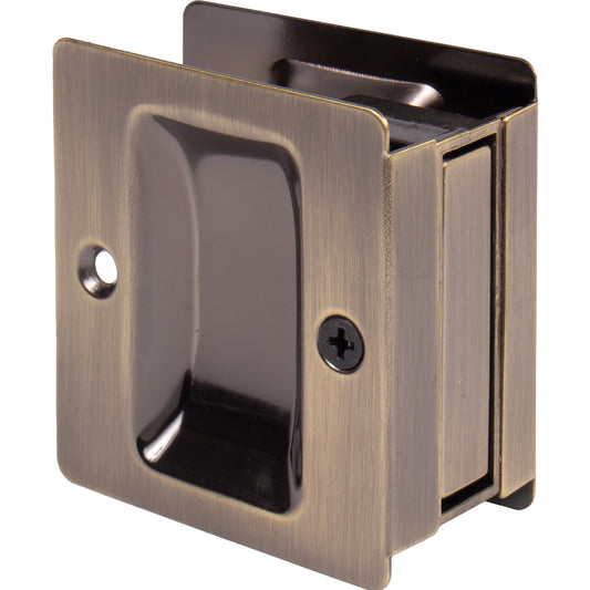 Stone Harbor Hardware Premium Square Pocket Door Lock, Passage Function, Antique Brass