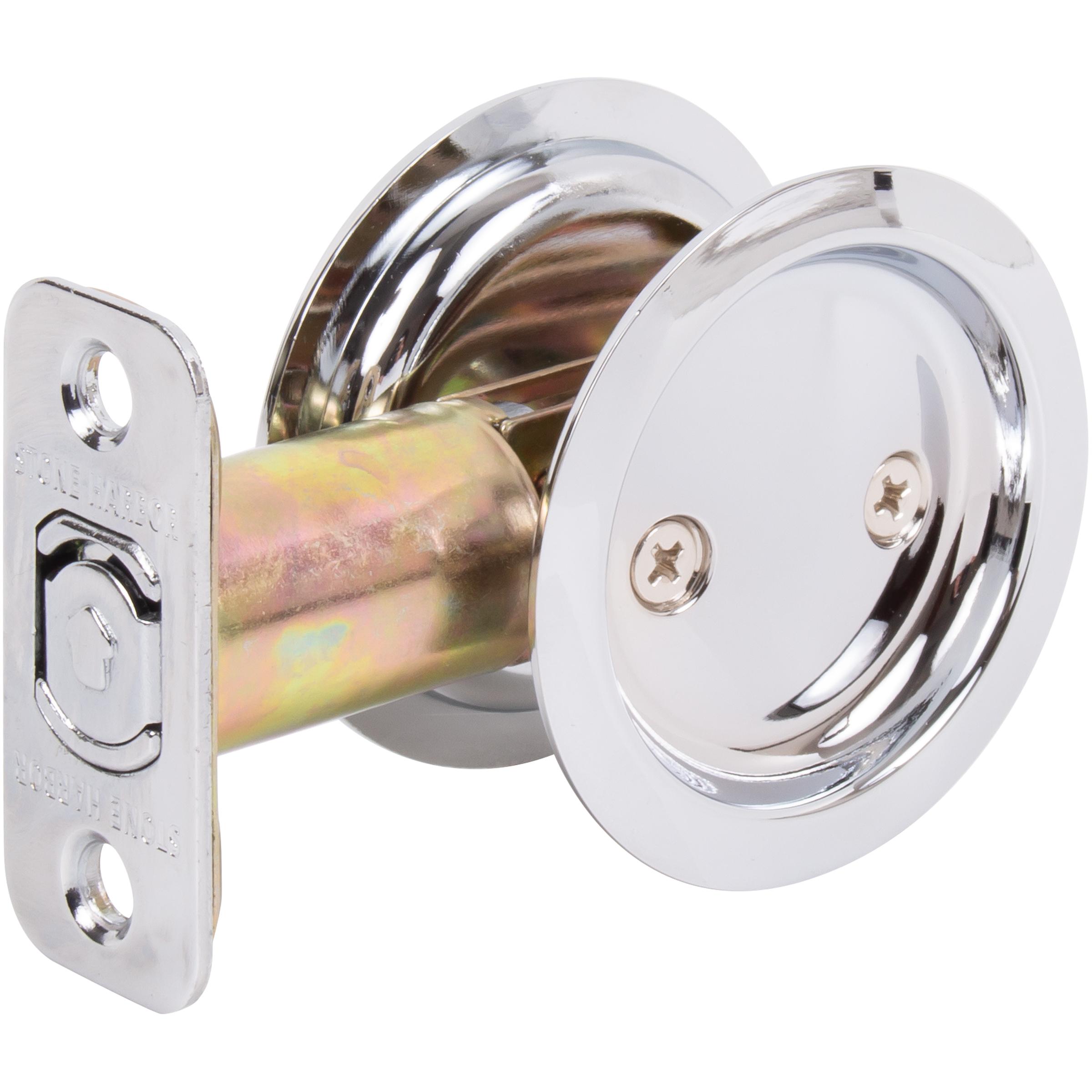 Stone Harbor Hardware Round Pocket Door Lock, Passage Function, 2-3/8" Backset, Polished Chrome