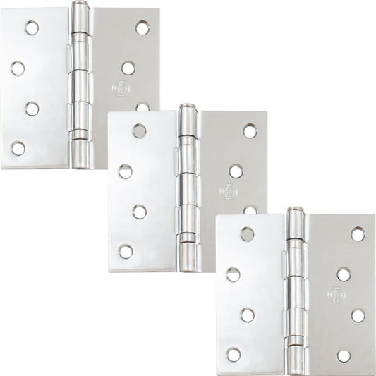 Stone Harbor Hardware 4" Ball-Bearing Door Hinges, Square Corner, Polished Chrome, 3-Pack