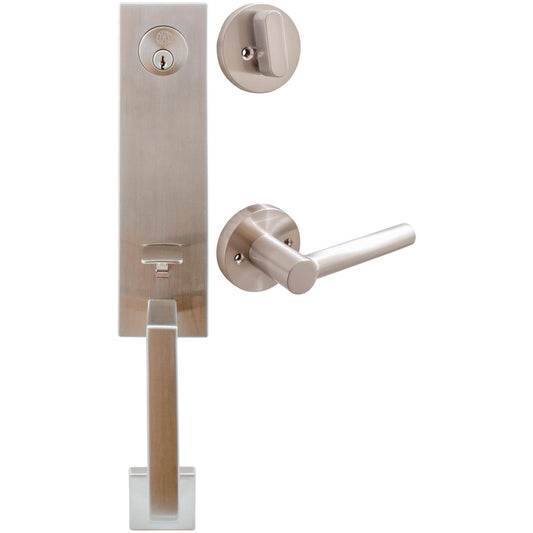 Stone Harbor Hardware Munich Handleset, Zurich Interior Trim, KW Keyway, Satin Nickel