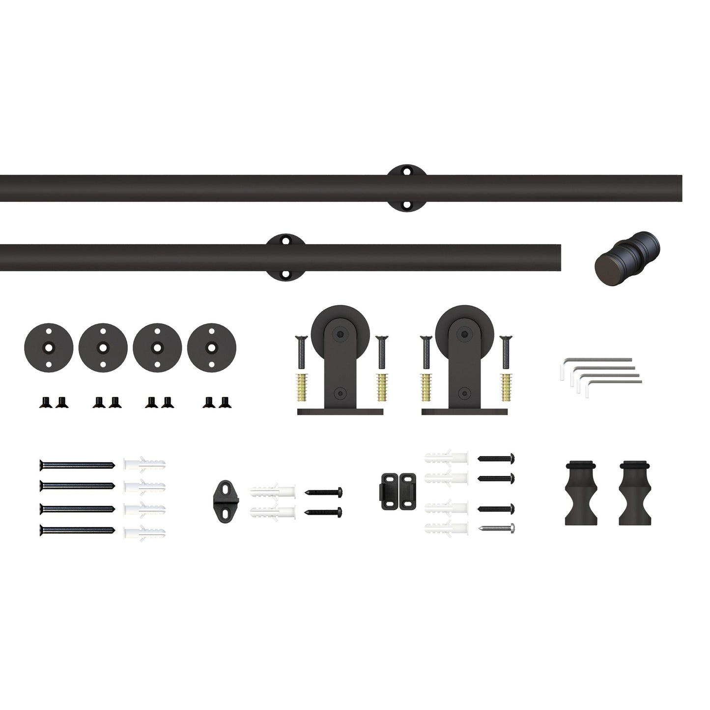 Stone Harbor Hardware Top Mount Strap Style Sliding Door Hardware Set with Round Track, Fits Doors up to 36 Inches, Matte Black