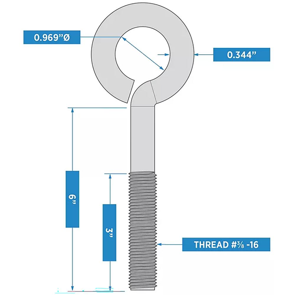 V2161 3/8" x 6" Eye Bolt - Stainless Steel