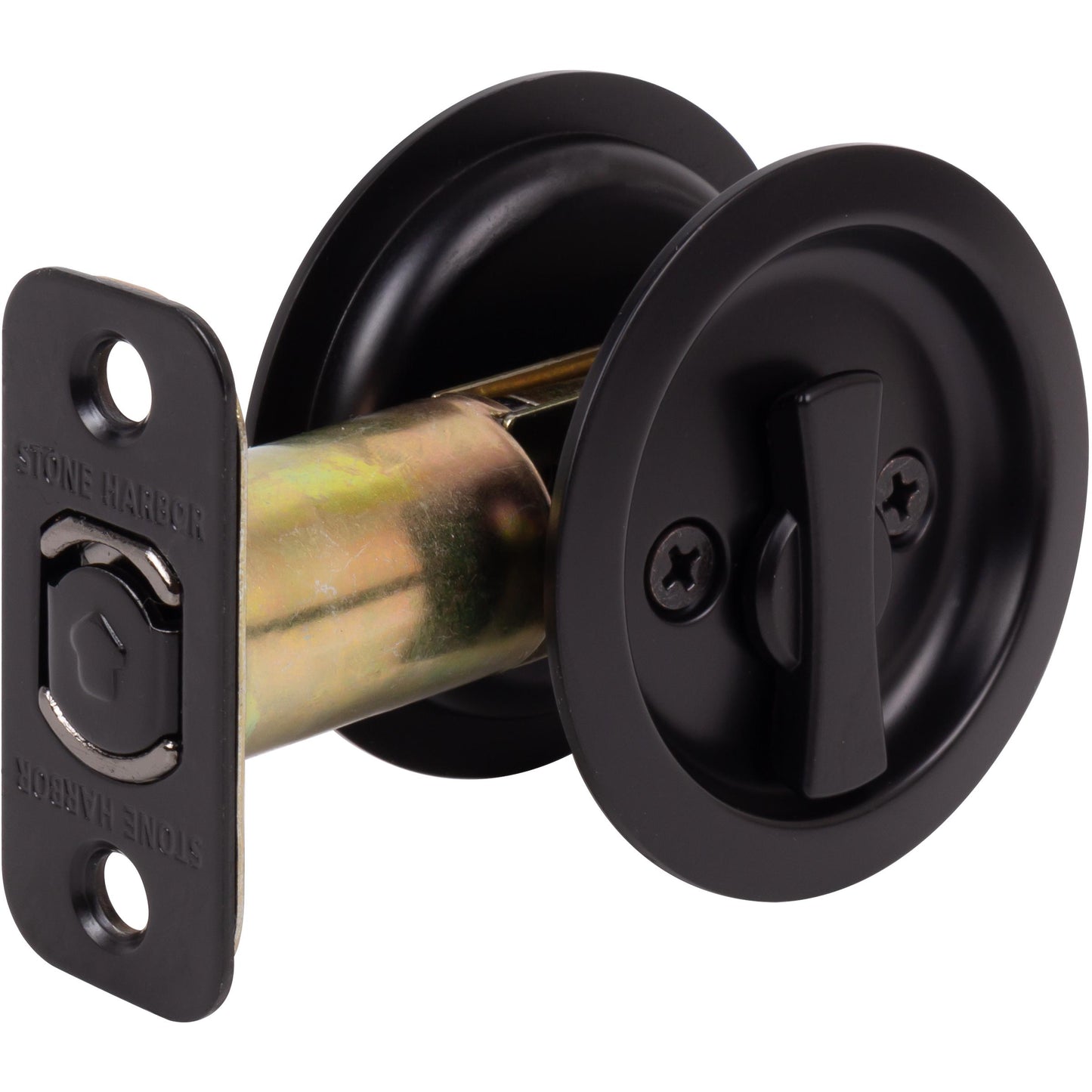 Stone Harbor Hardware Round Pocket Door Lock, Privacy Function, 2-3/8" Backset, Matte Black