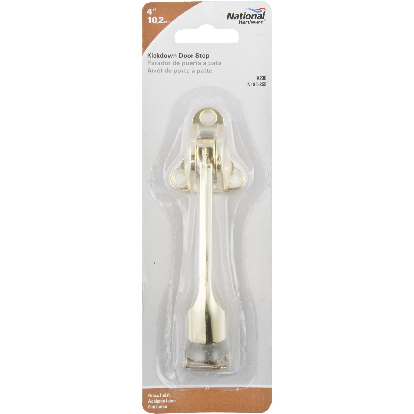 V238 4" Kickdown Door Stop - Brass