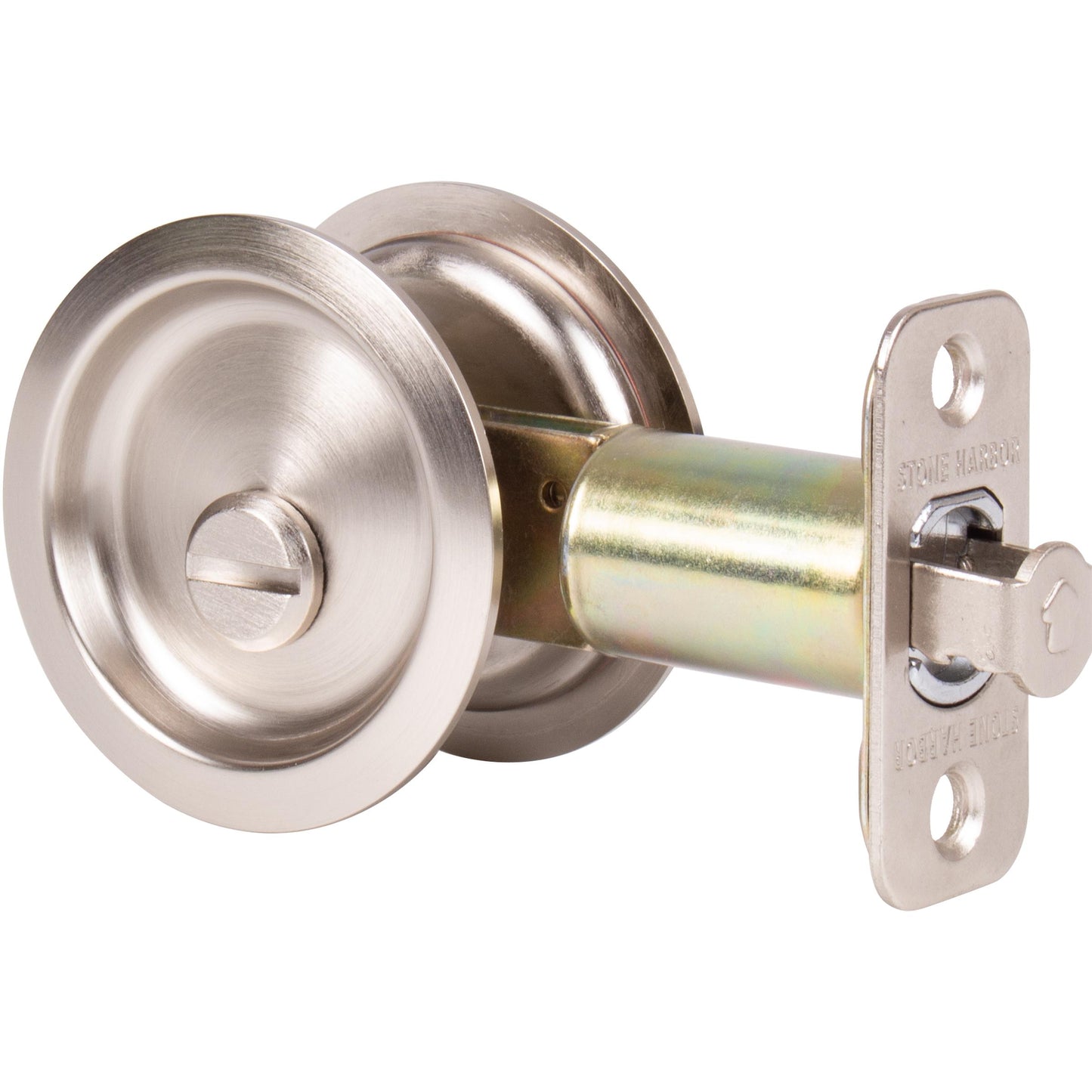 Stone Harbor Hardware Round Pocket Door Lock, Privacy Function, 2-3/4" Backset, Satin Nickel