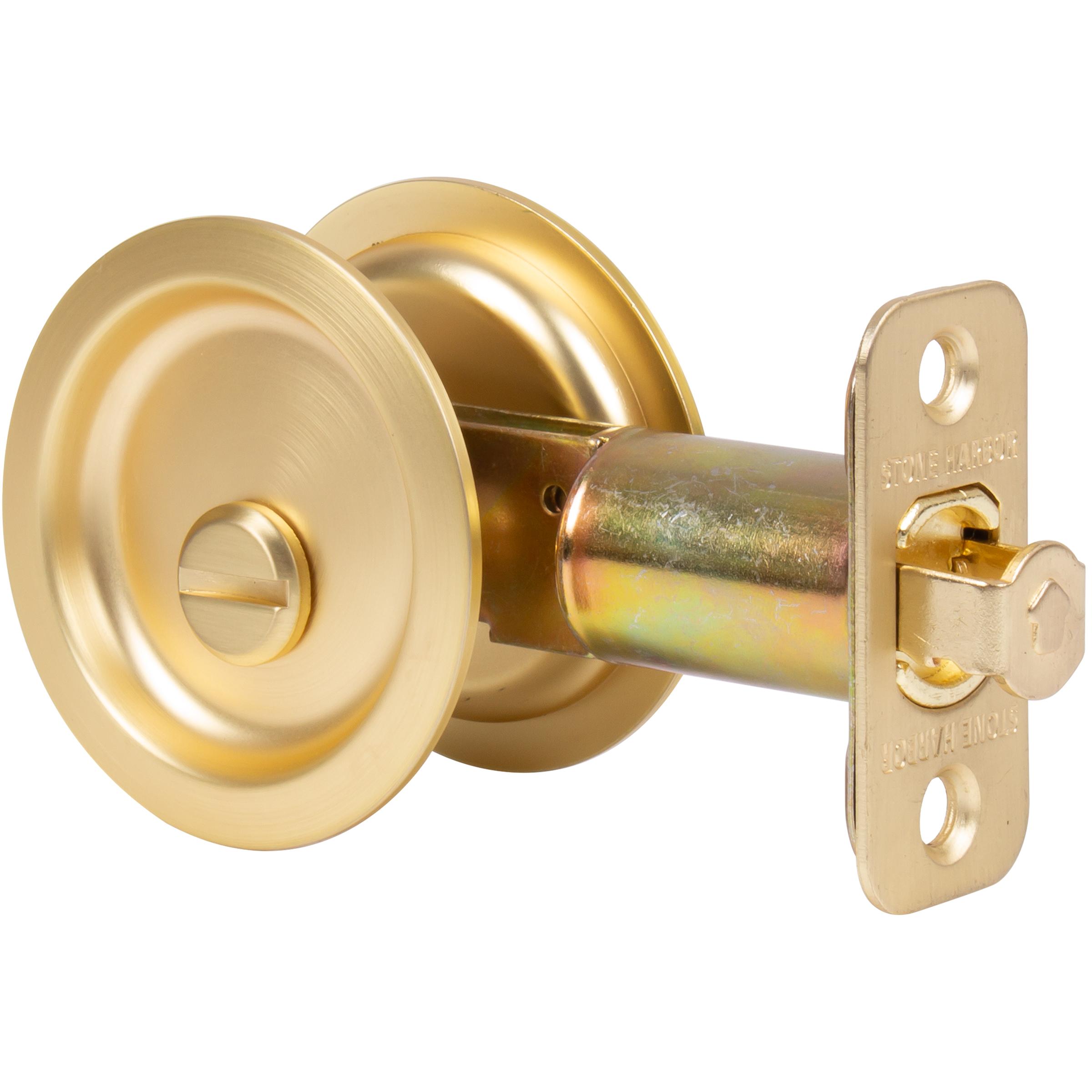 Stone Harbor Hardware Round Pocket Door Lock, Privacy Function, 2-3/4" Backset, Satin Brass