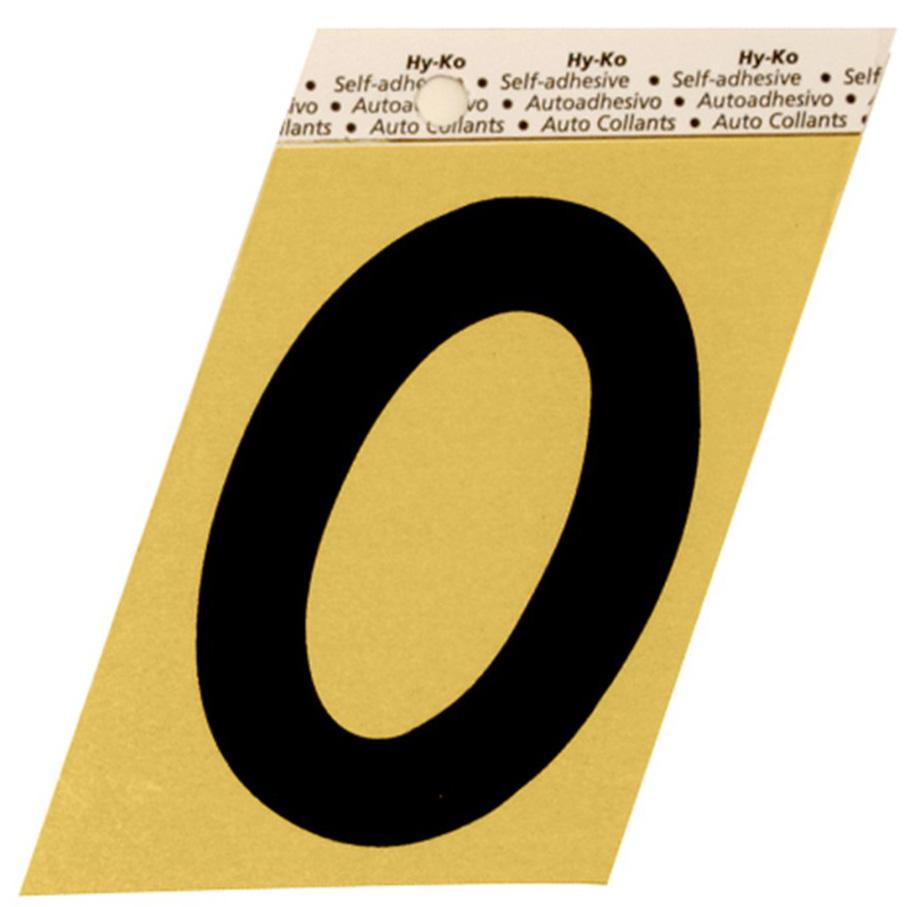Hy-Ko GG-25/0 3-1/2" Self-Adhesive Aluminum Number 0 Sign, Black/Gold