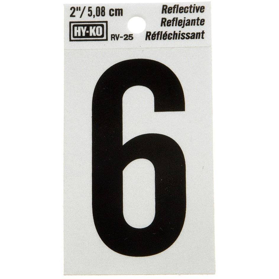 RV-25 1-1/2" x 3" Self-Adhesive Reflective Vinyl Number Sign, Black