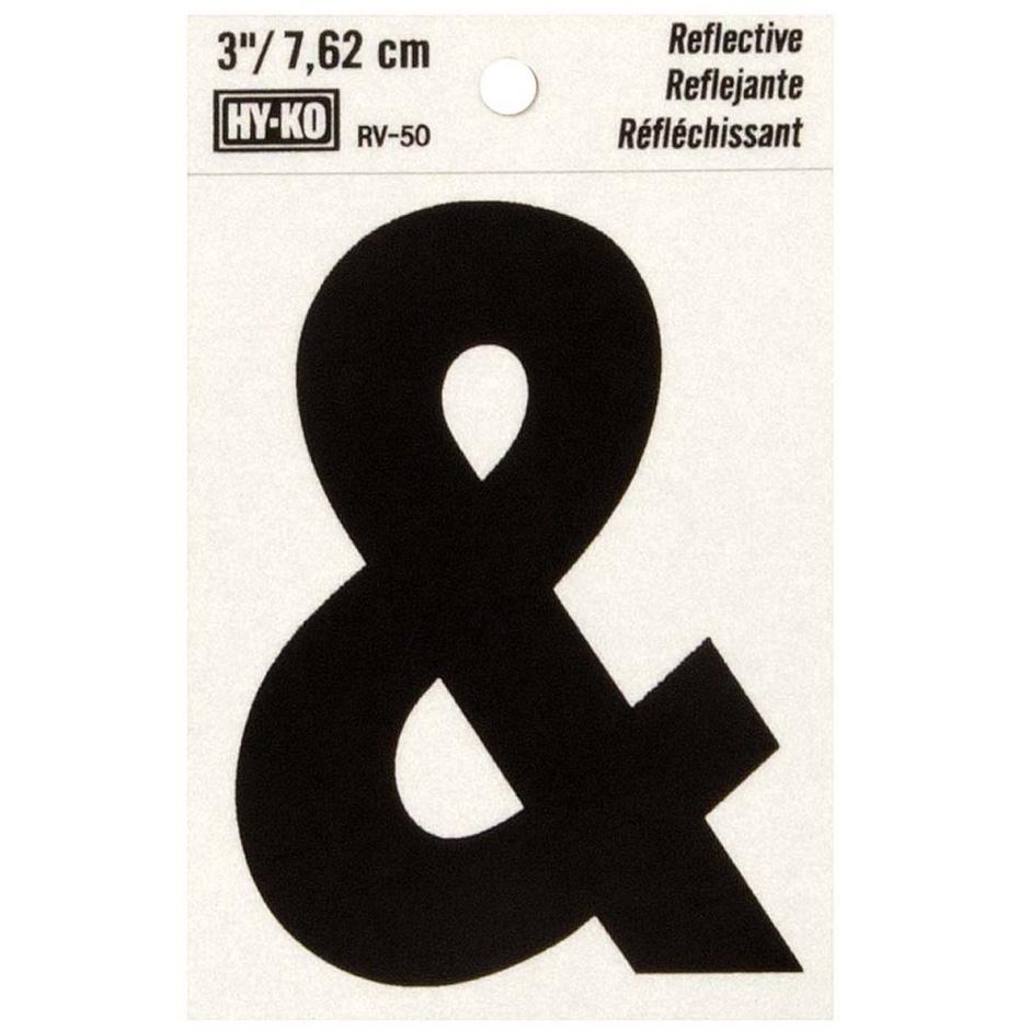 Hy-Ko RV-50/& 2-1/2" x 4" Self-Adhesive Reflective Vinyl Ampersand "&" Sign, Black