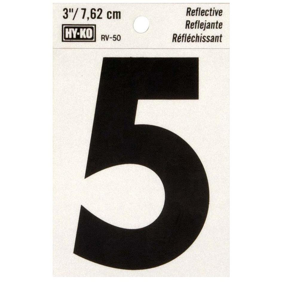 RV-50 2-1/2" x 4" Self-Adhesive Reflective Vinyl Number Sign, Black