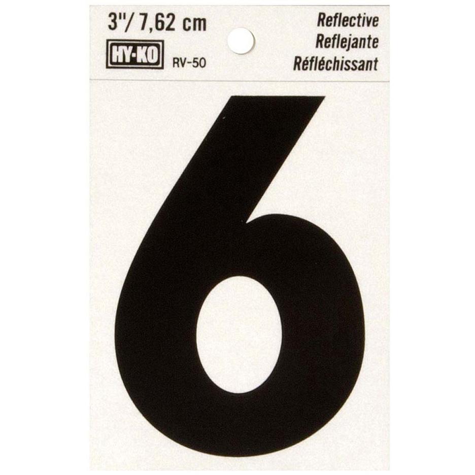 RV-50 2-1/2" x 4" Self-Adhesive Reflective Vinyl Number Sign, Black